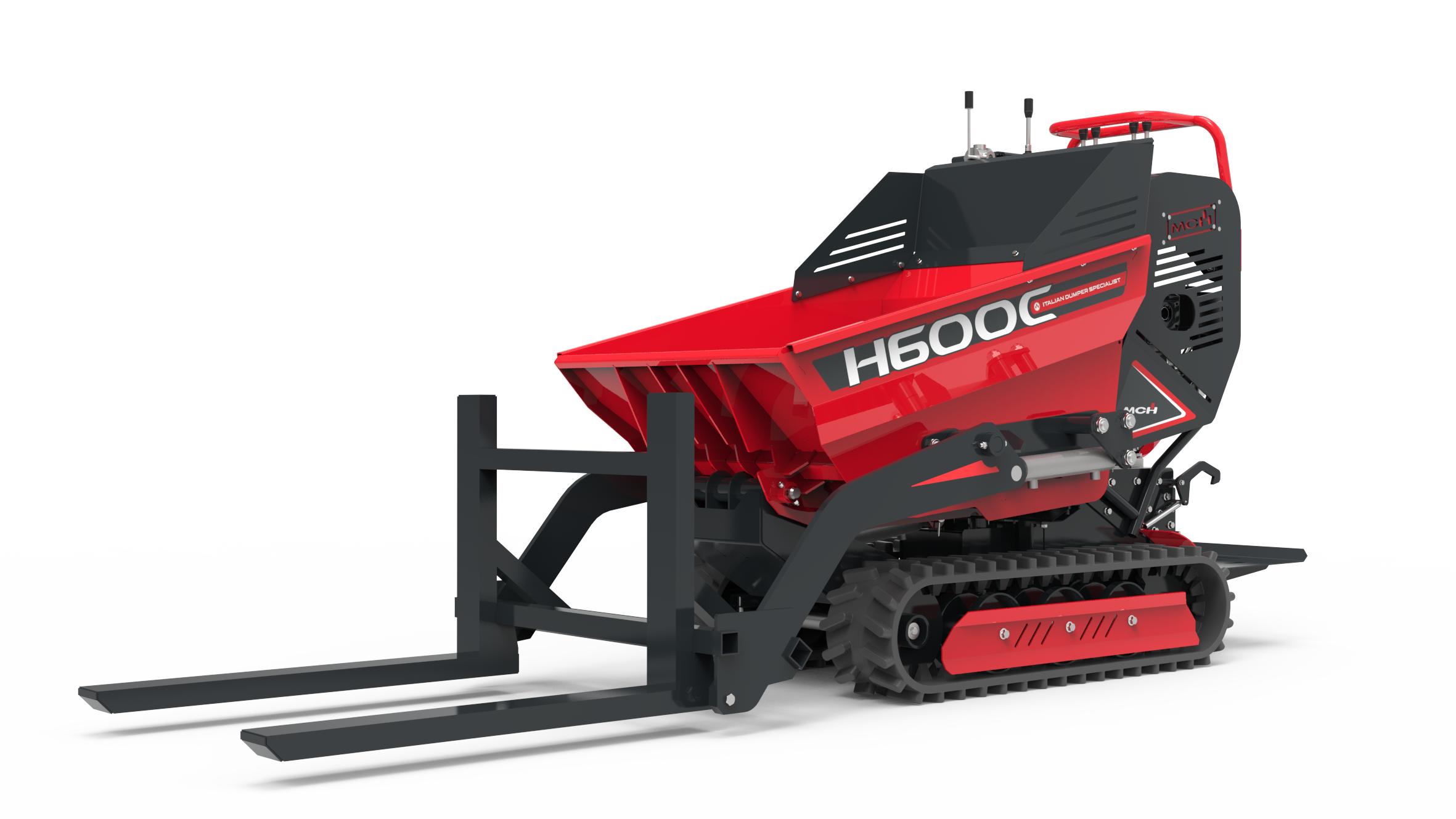 minidumper cingolato H600 con forche per pallet