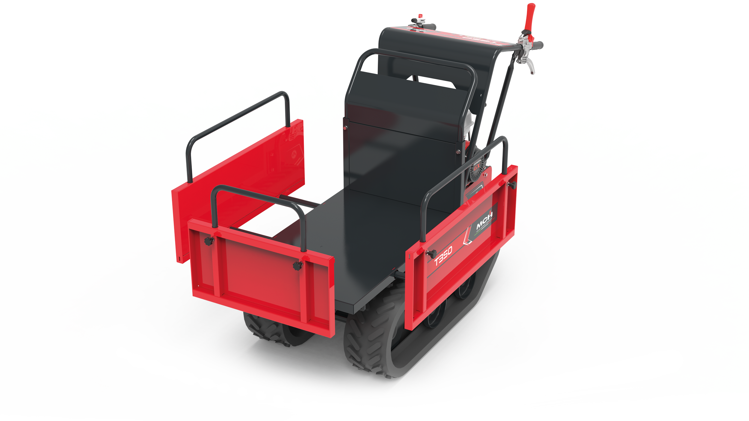 Minitrasporter cingolato T350 con cassone agricolo in posizione estesa