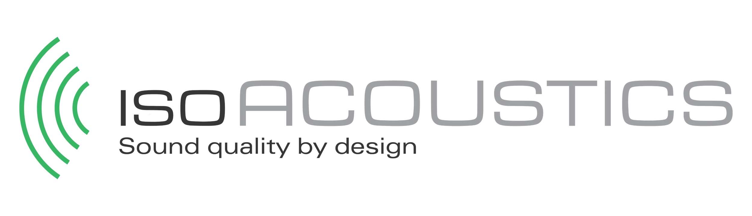 ISO Acoustics logo with green sound waves and the tagline "Sound quality by design".