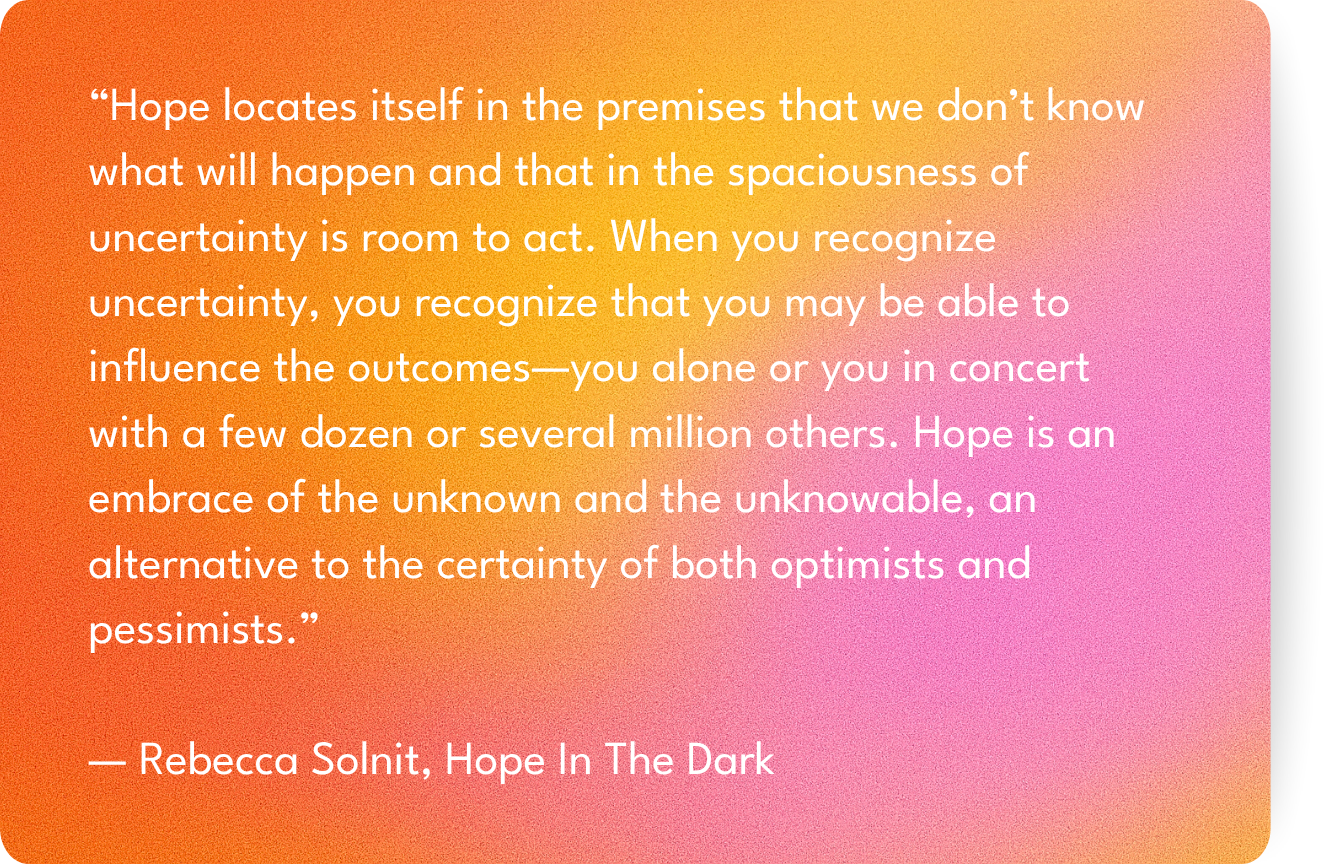orange and pink grainy gradient with white text