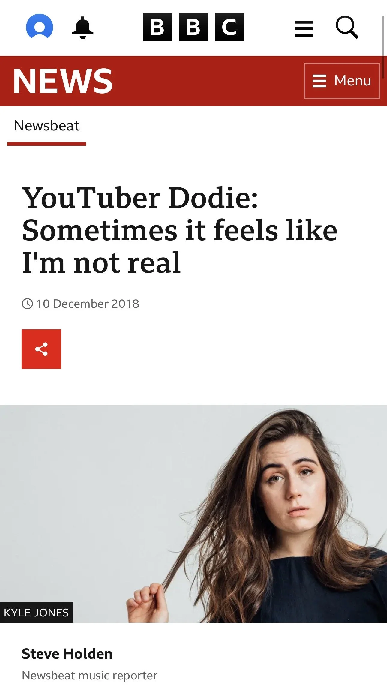 By Steve Holden, 10 December 2018, BBC News. Unreal ambassador dodie talks to the BBC about her experience with DPDR.