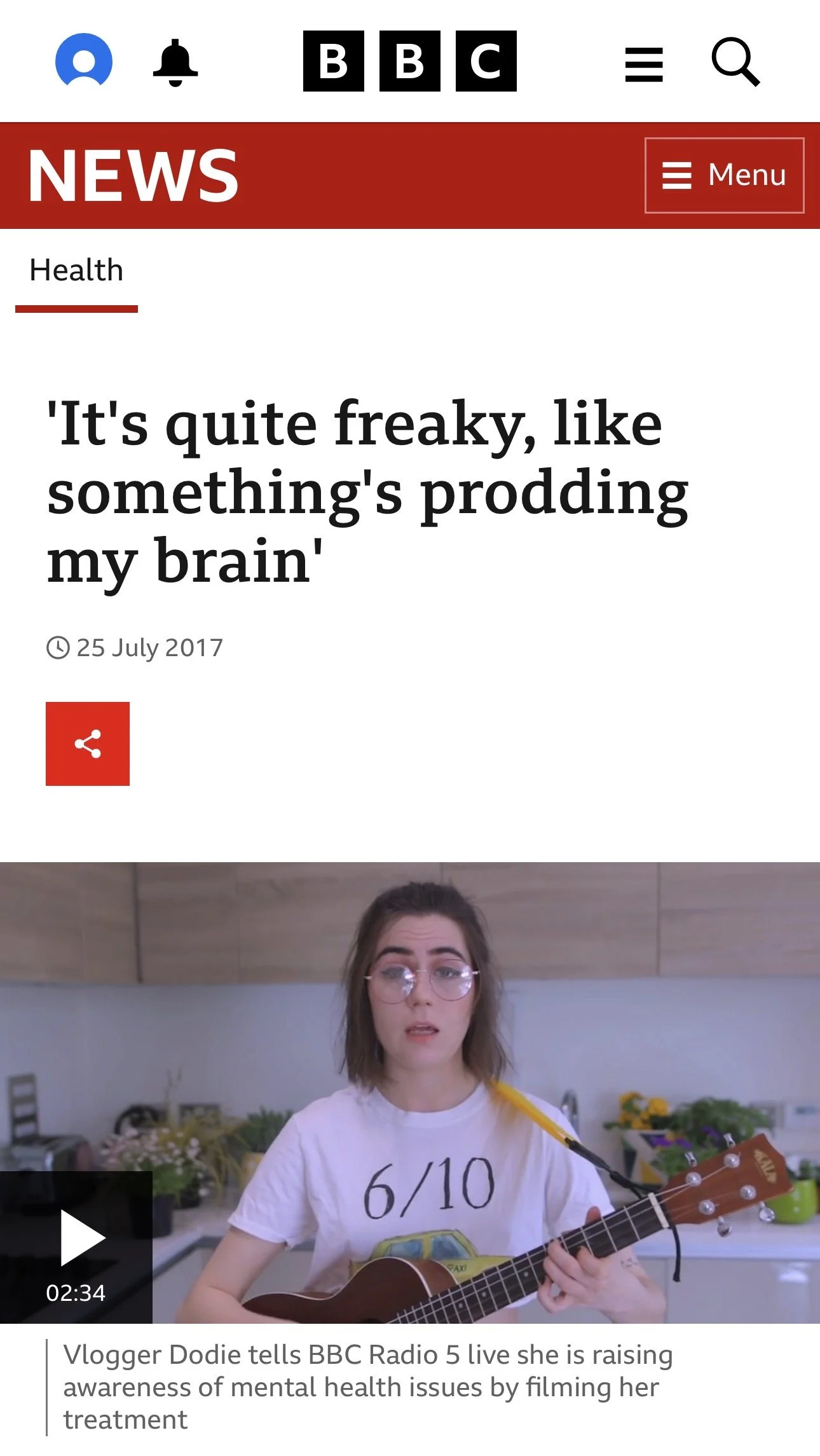 ‘It’s quite freaky, like something’s prodding my brain’

Ciaran Tracey, BBC Radio 5 live, 25 July 2017 

Unreal ambassador dodie talks about her experience of DPDR and tries a trans-cranial magnetic stimulation.