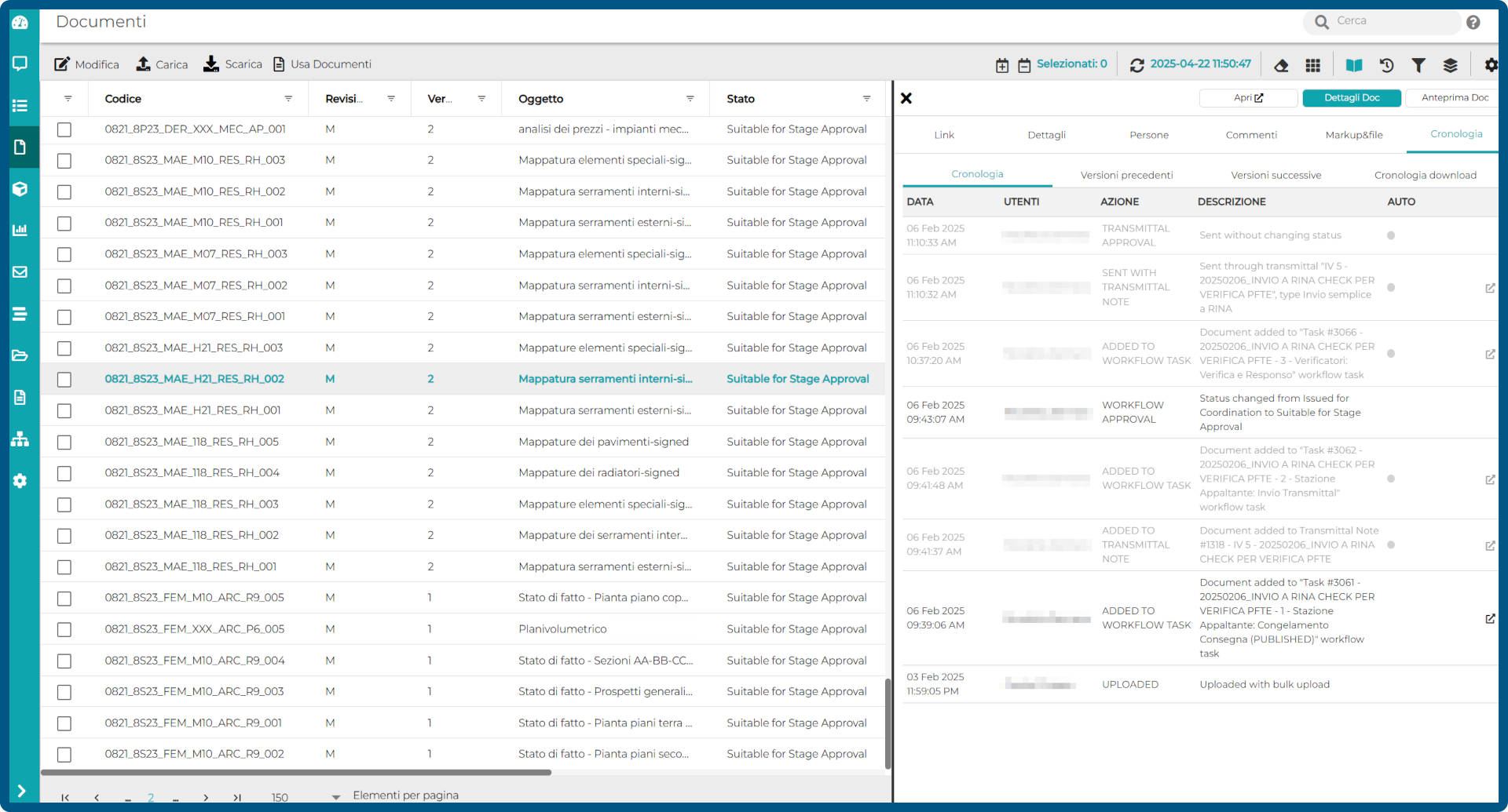 Truspace CDE (ACDat) Schermata della piattaforma che mostra le modalità di  gestione documentale con elenchi di documenti.
