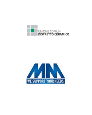 Loghi di Unione Comuni Distretto Ceramico e MM con lo slogan "We Support Your Needs"