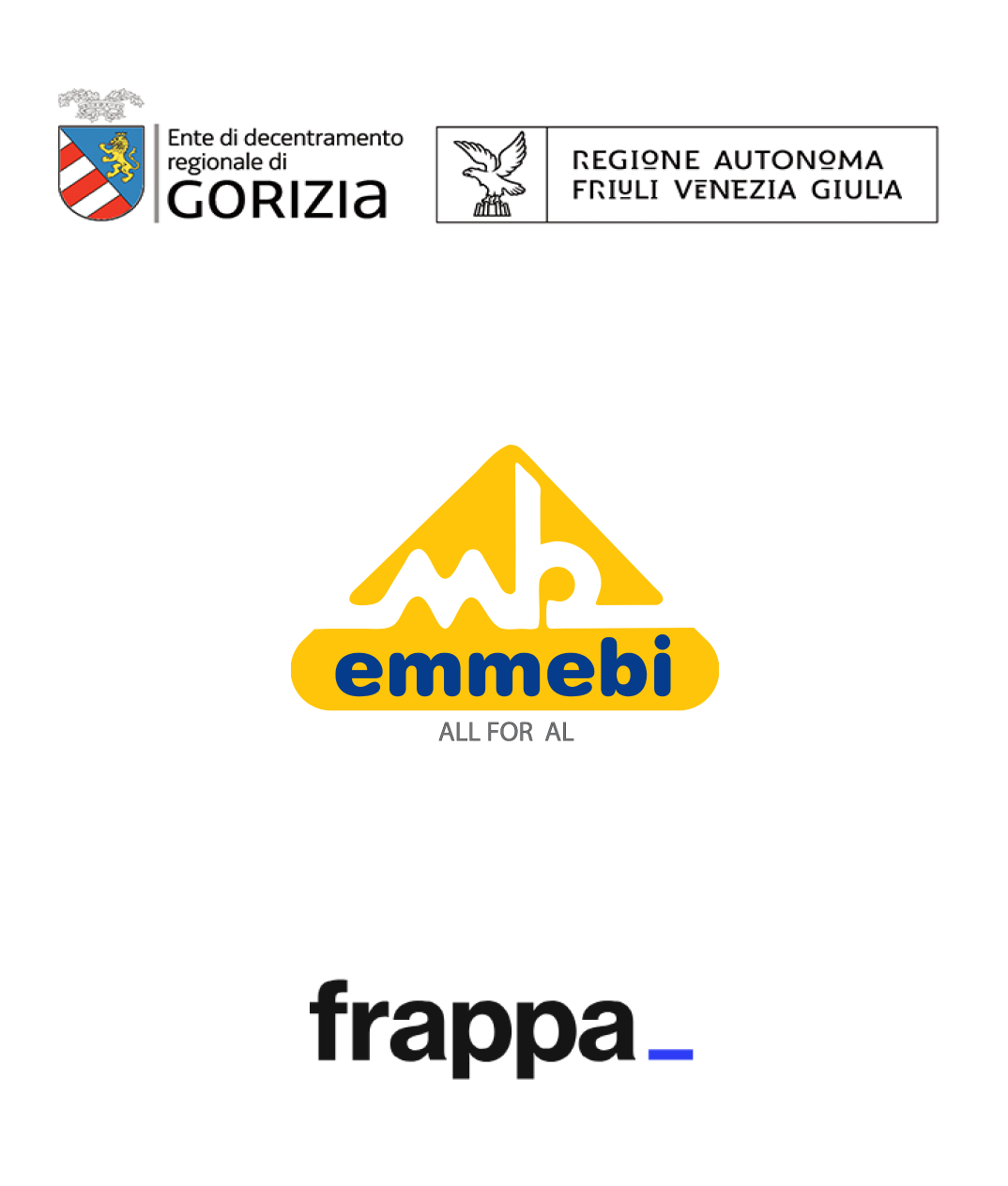 Loghi di enti regionali e di un'azienda, con il testo 'emmegi' e 'frappa'