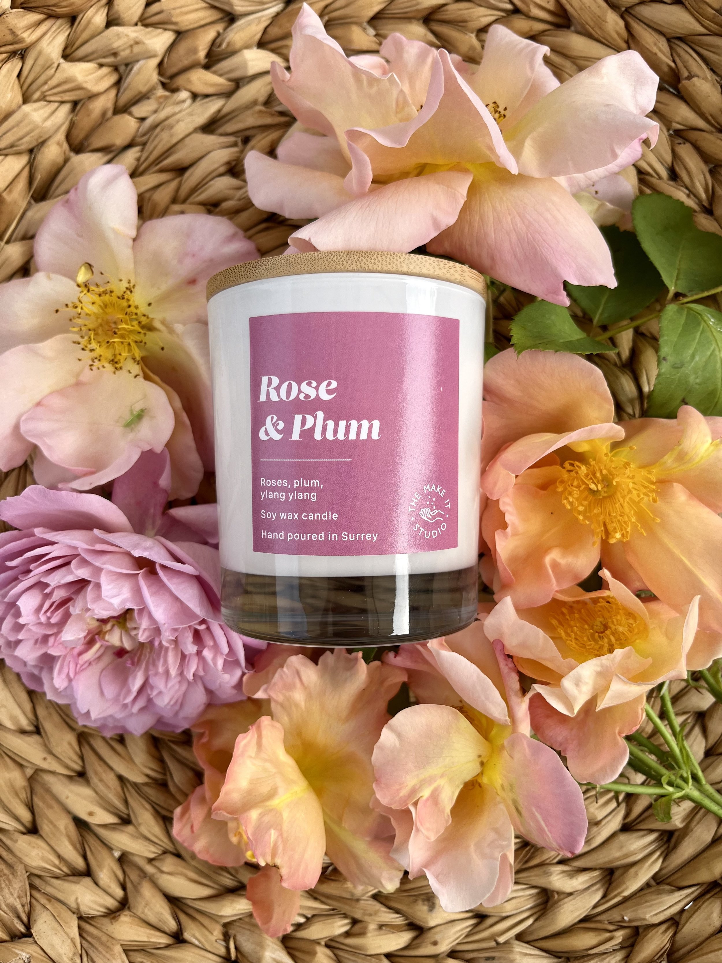 Luxury Candle With Bamboo lid Rose & Plum