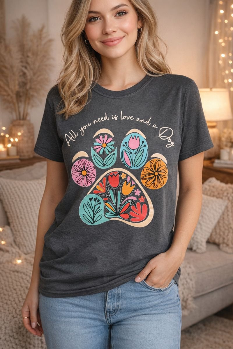 All You Need is Love and A Dog Comfort Colors T-Shirt In Dark Gray