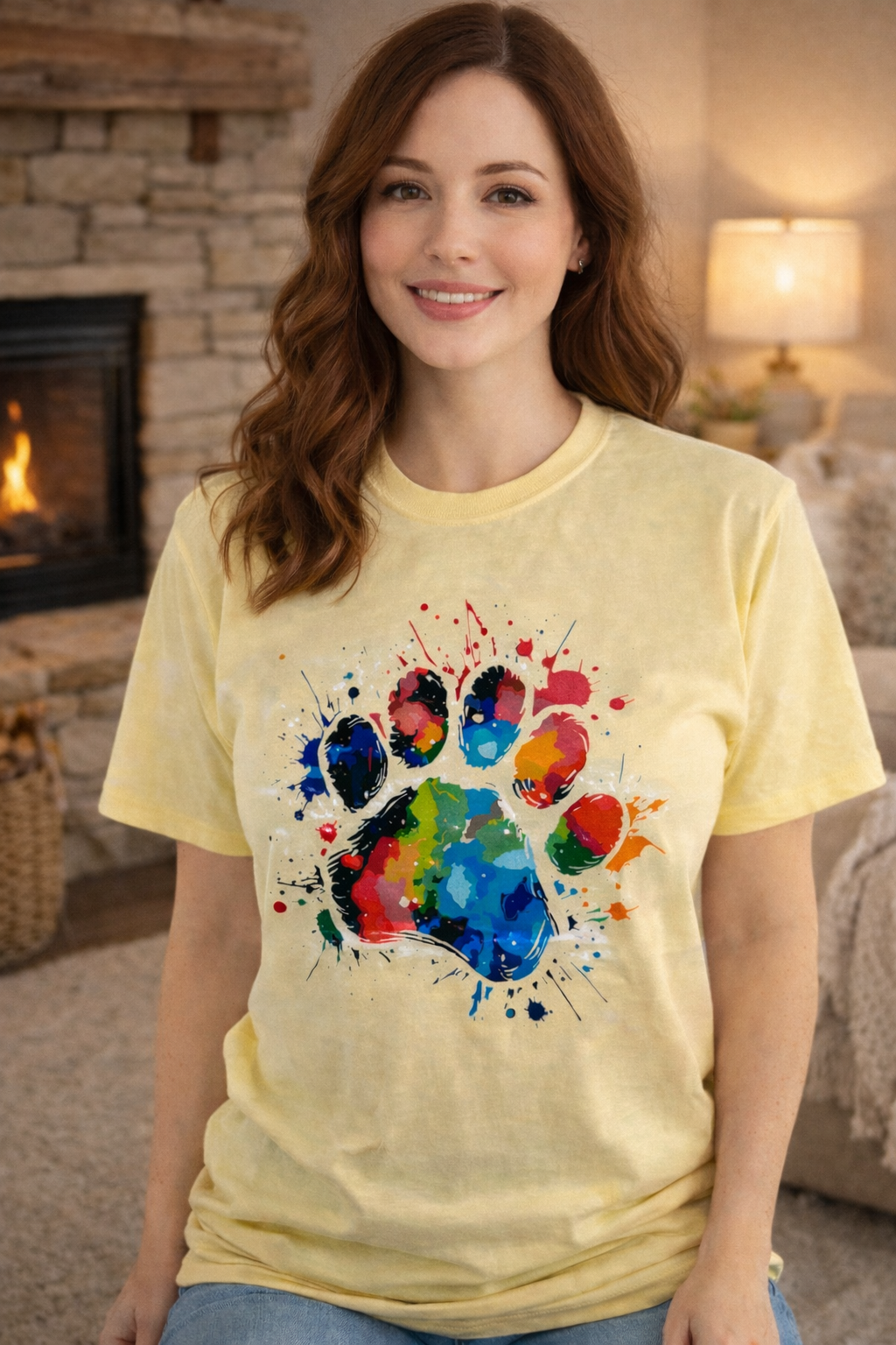 Paw Print Comfort Colors T-Shirt in Yellow