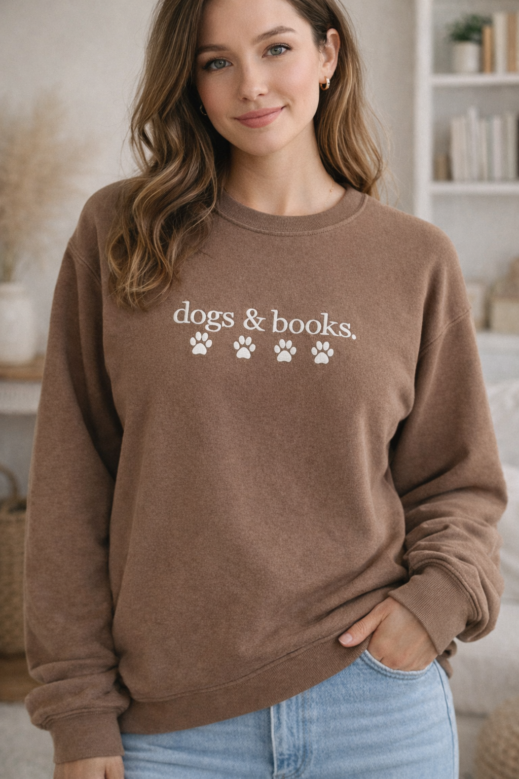 Dogs & Books Embroidered Sweatshirt