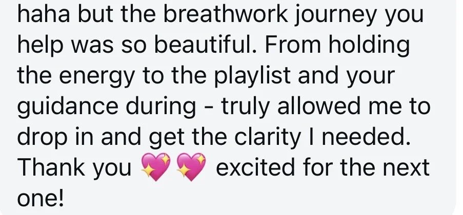 A client text message praising Erica's guidance and sharing that Erica's session allowed her to drop in and receive the clarity that she needs. She's expressing excitement for future sessions, with two pink heart emojis.