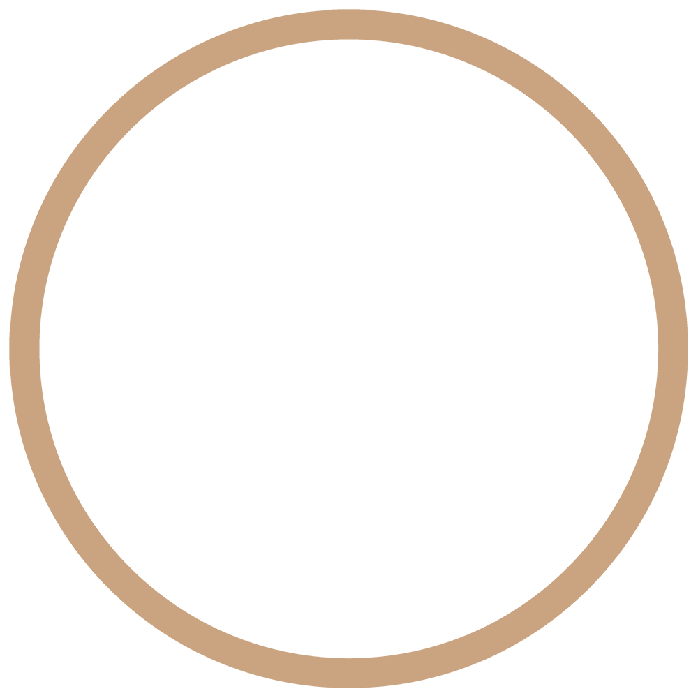 A large black play button icon with a white triangle inside, surrounded by a beige circular border.