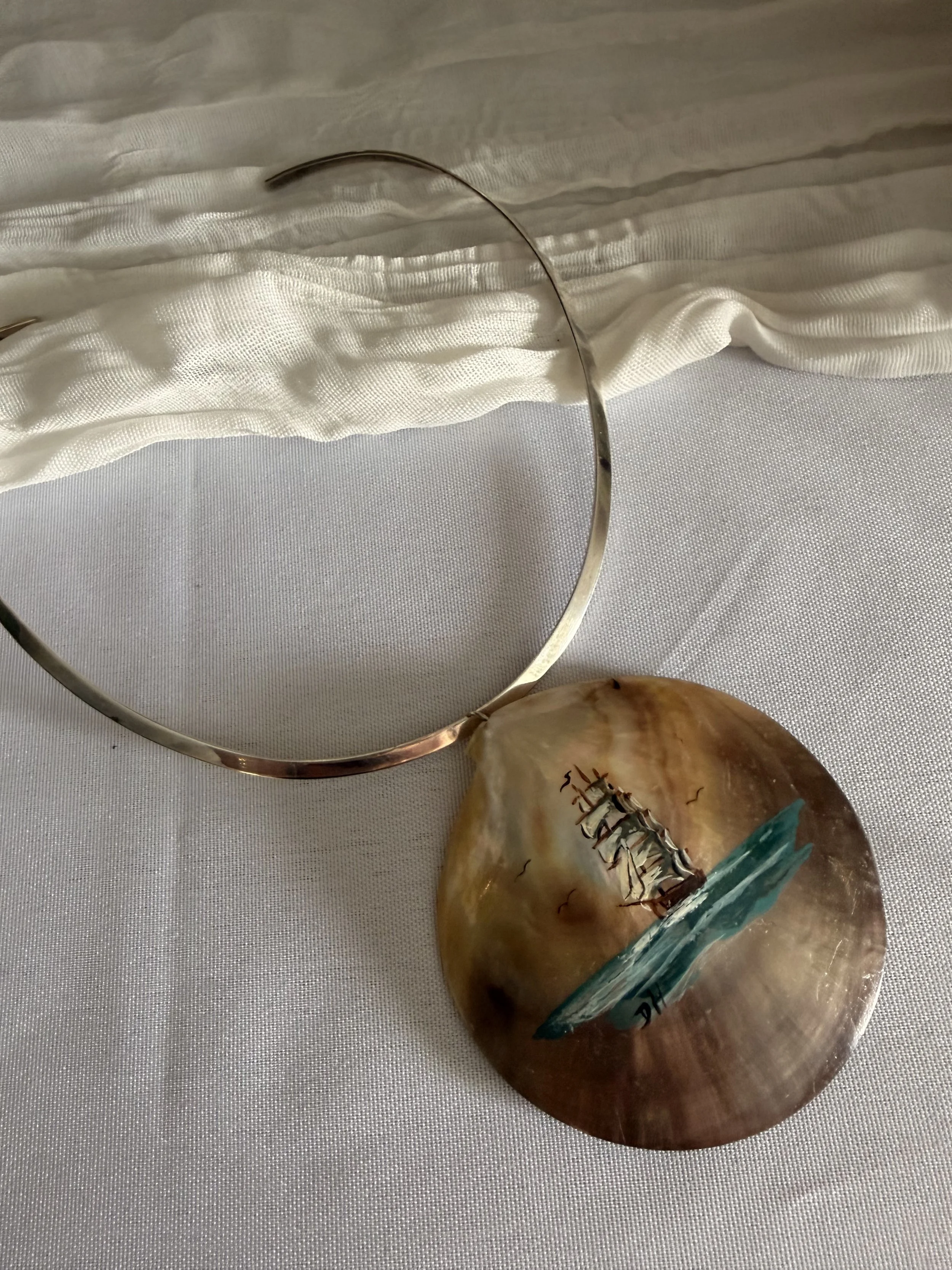 Handpainted Shell Pendant Necklace