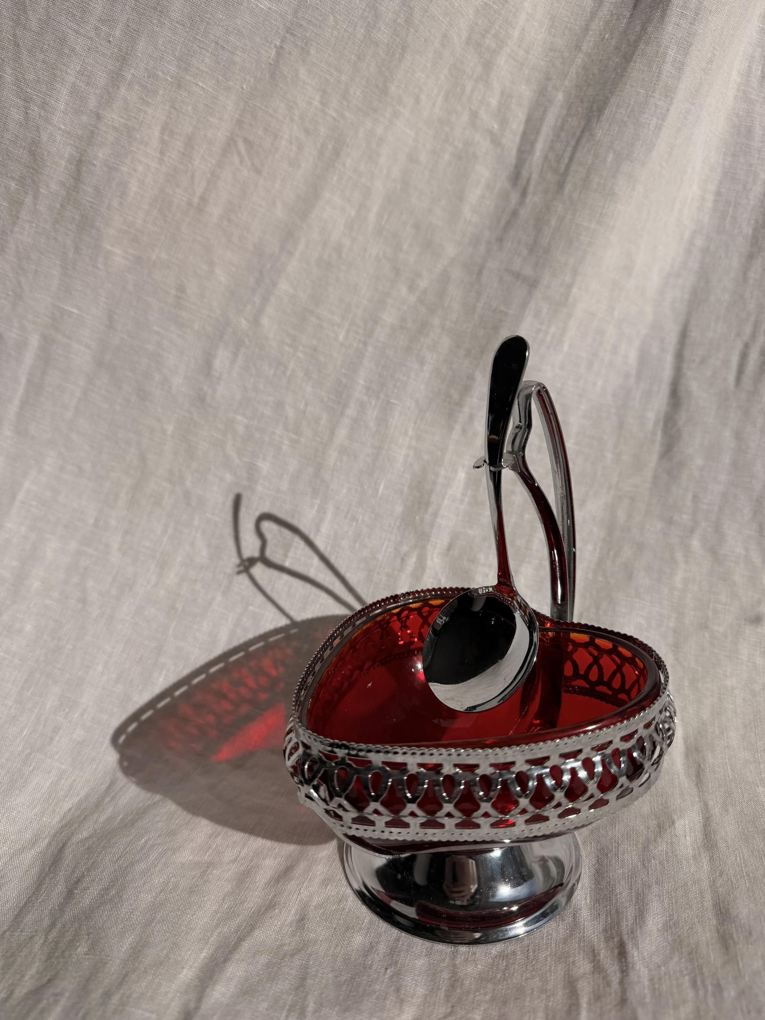Red Glass Heart Sugar Bowl
