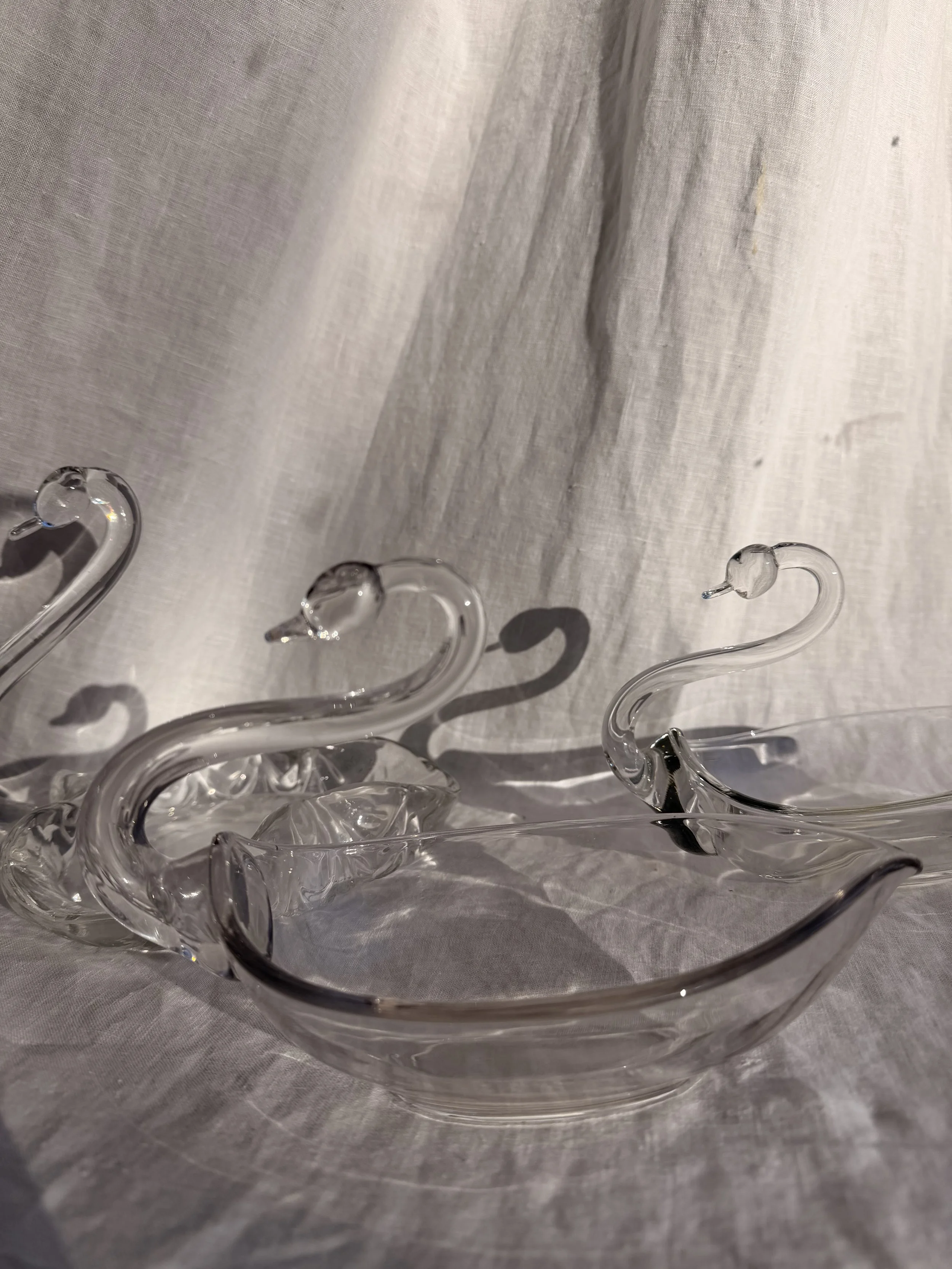 Glass Swan Dish Trio