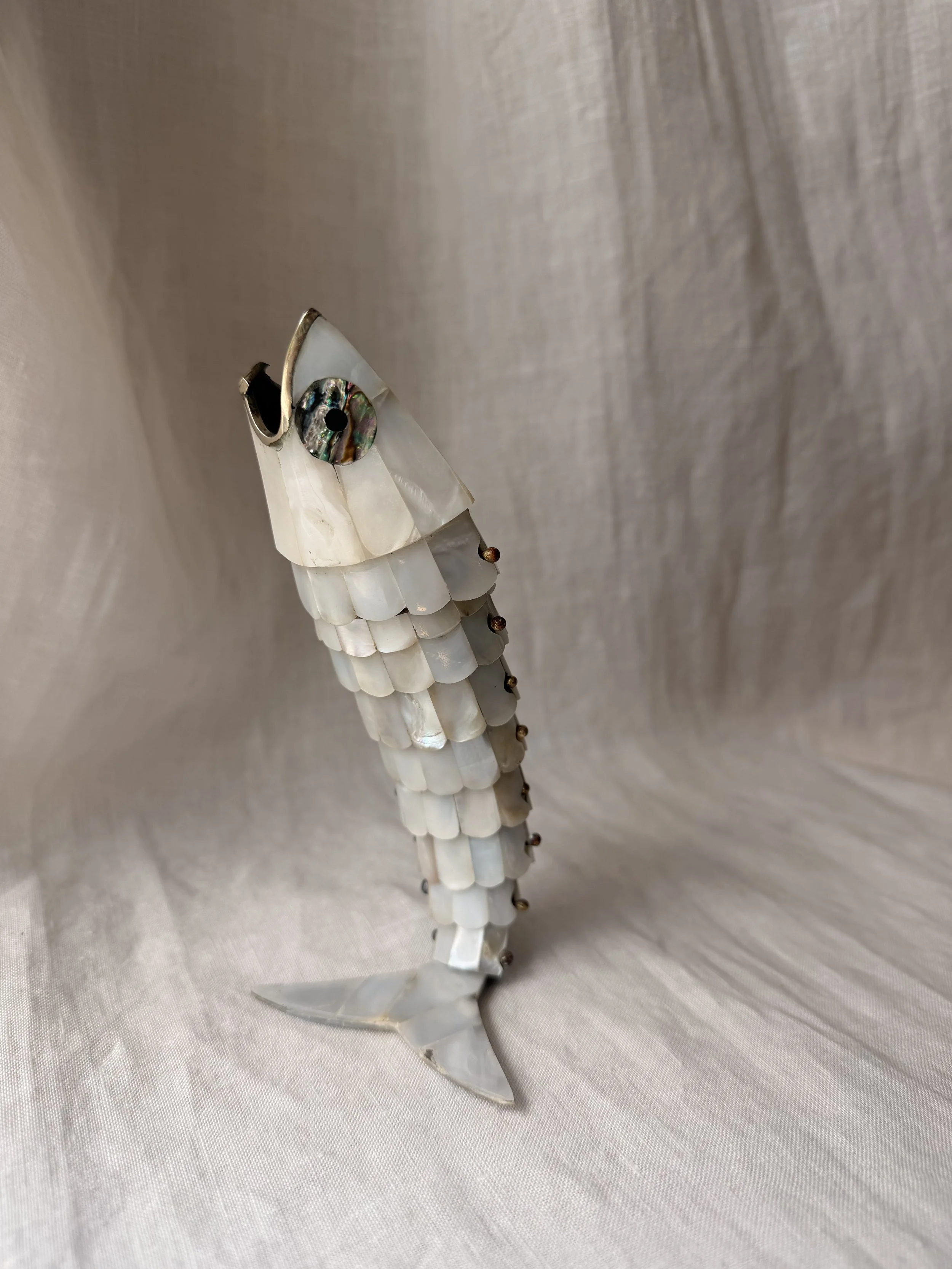 Rare White Mother of Pearl Articulated Fish Bottle Opener