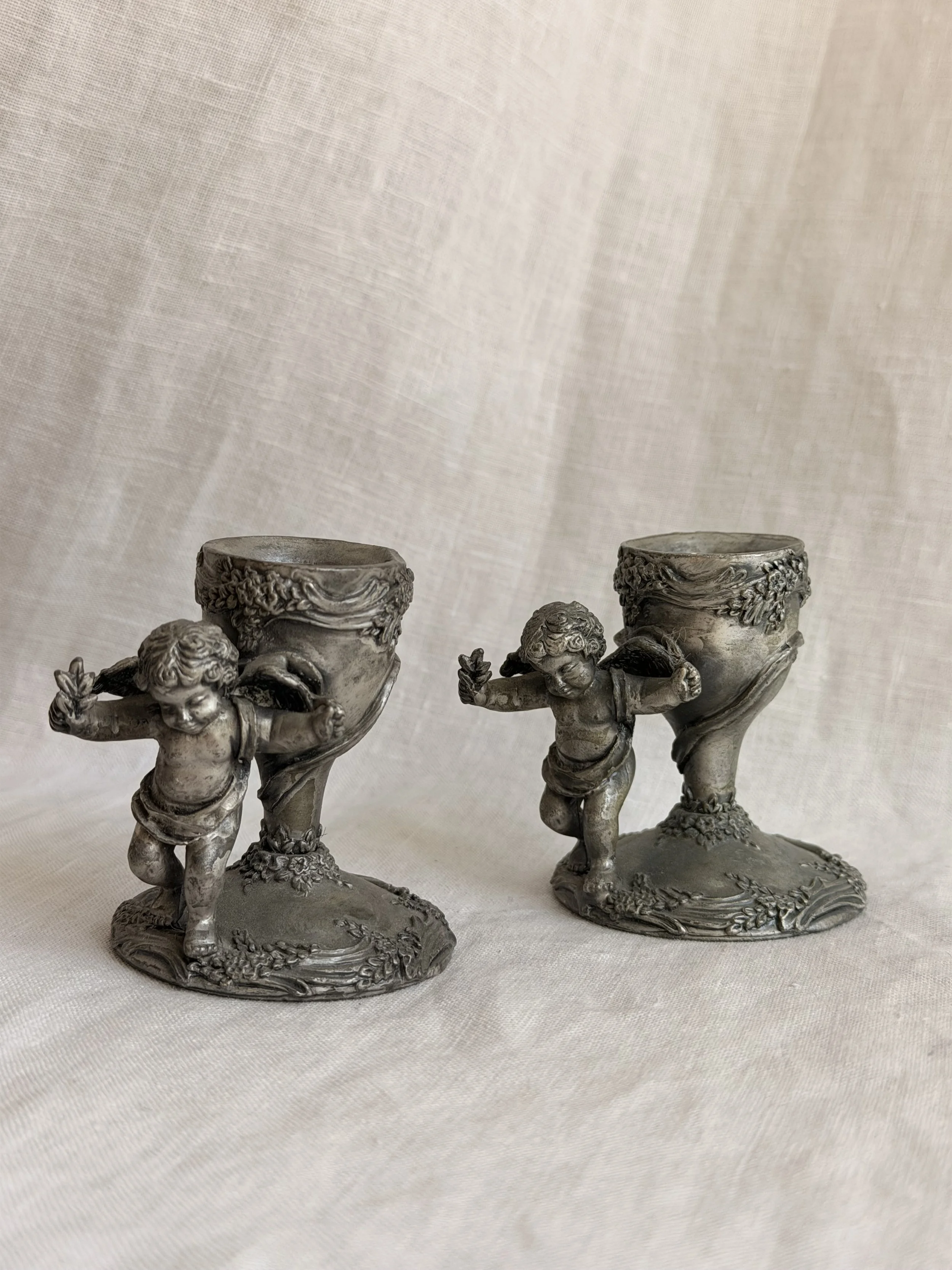 Pewter Cherub Candlesticks