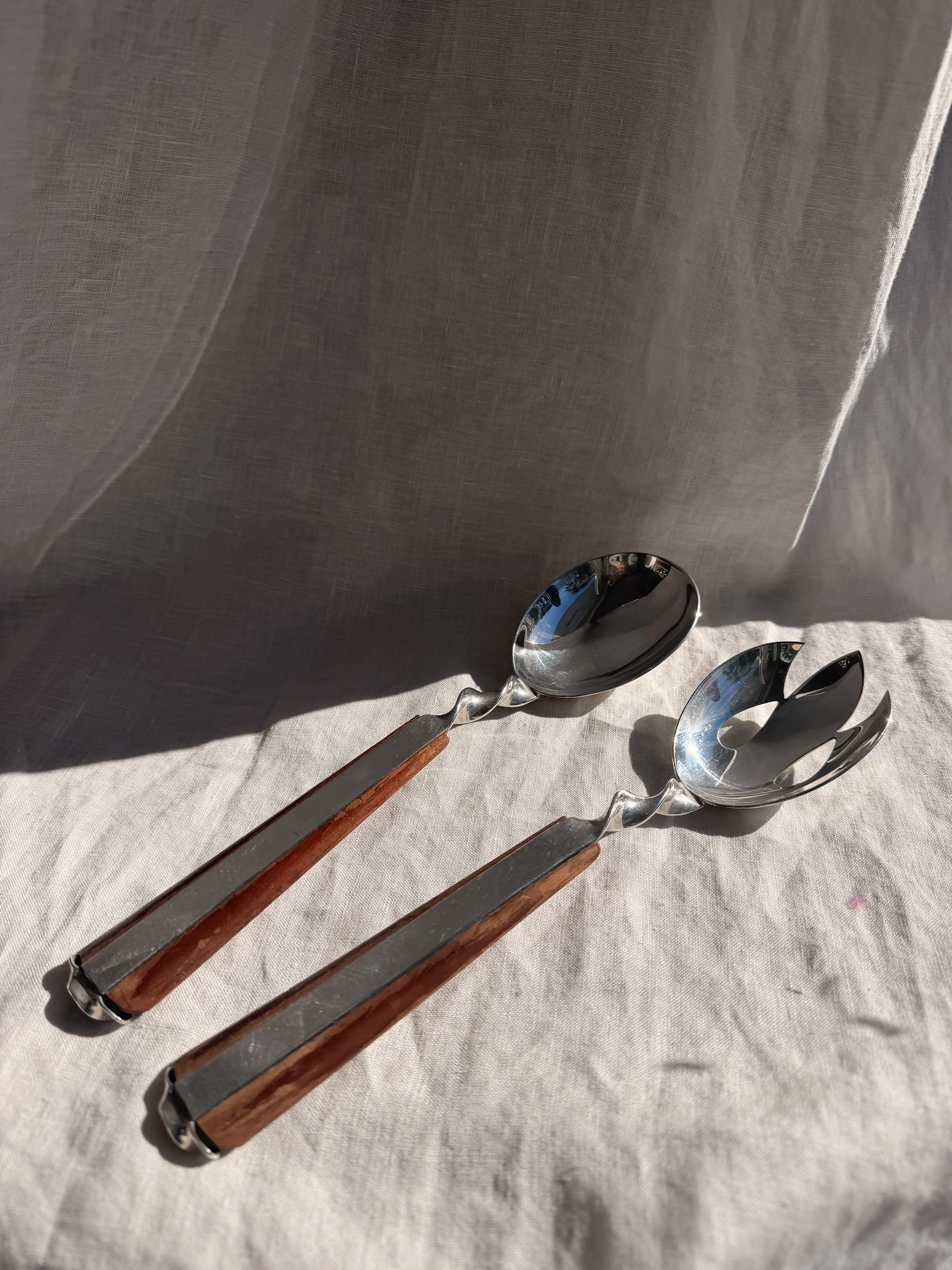 Wood & Silver Plate Serving Pair
