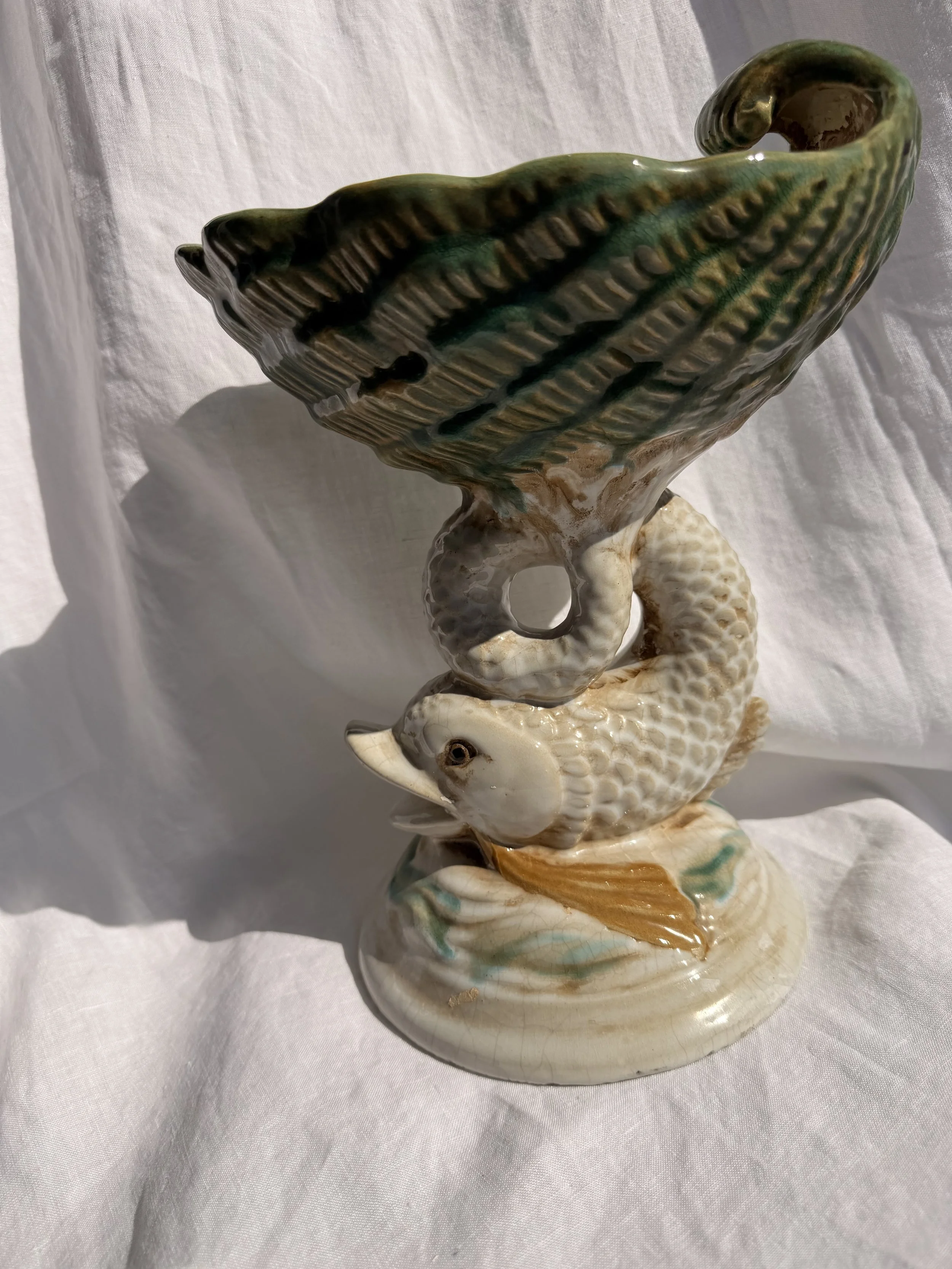 Ceramic Neoclassical Dolphin Centerpiece