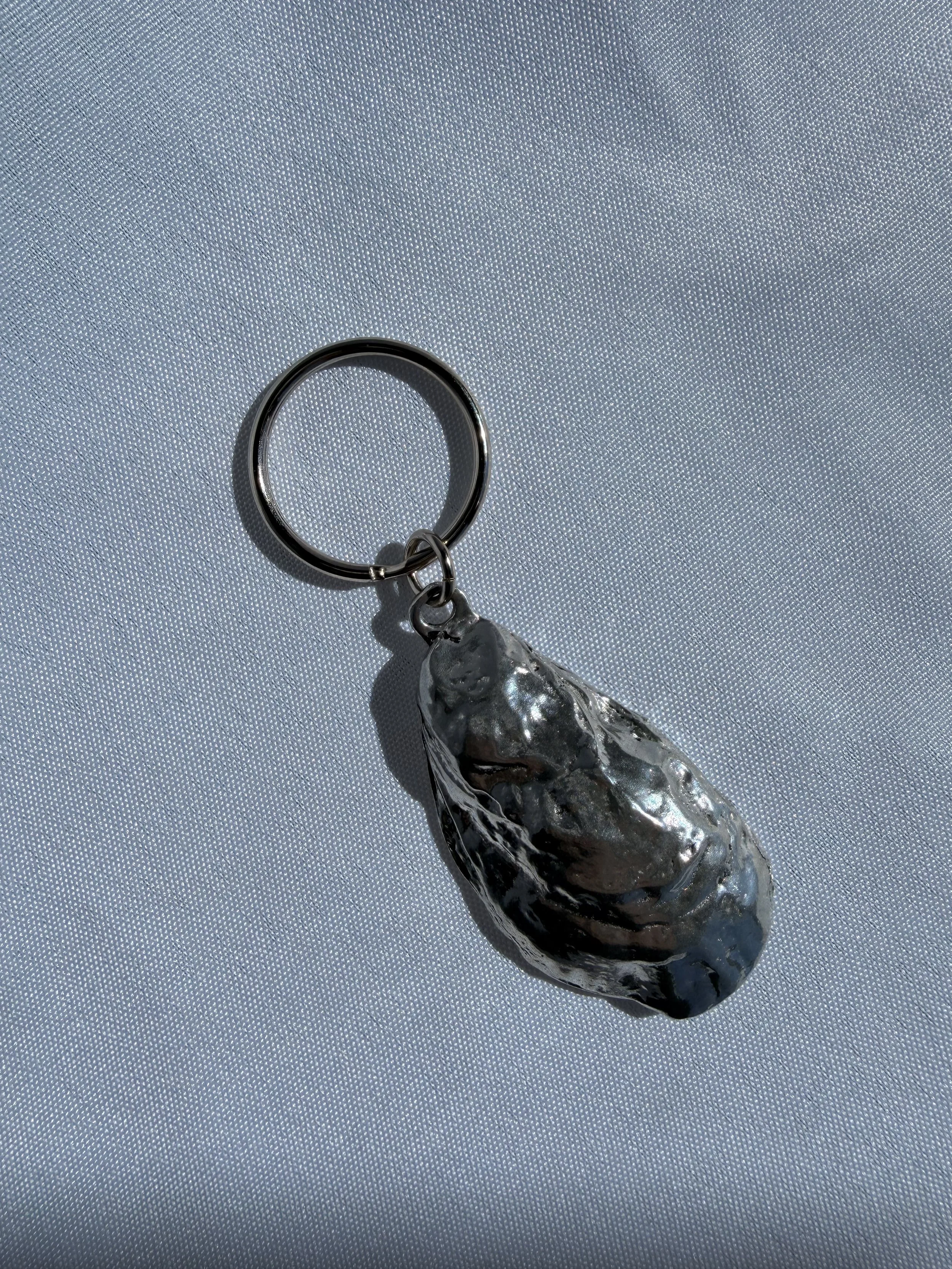 Pewter Oyster Shell Keychain