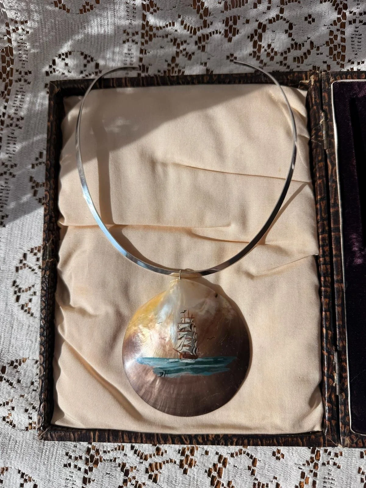 Handpainted Shell Pendant Necklace