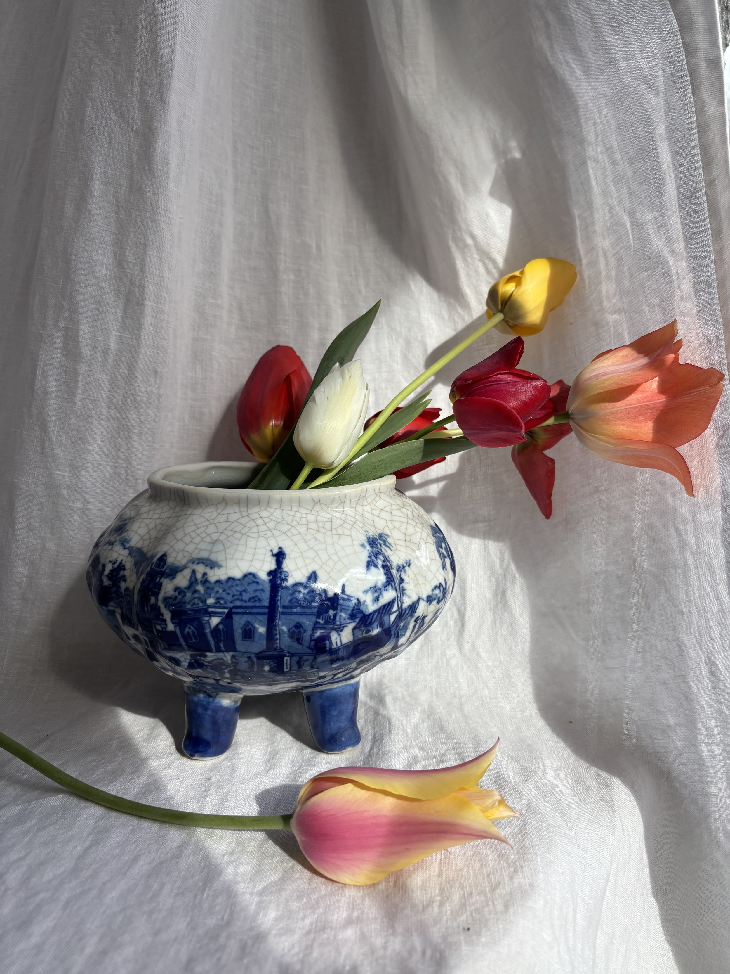 Antique Footed Ceramic Planter