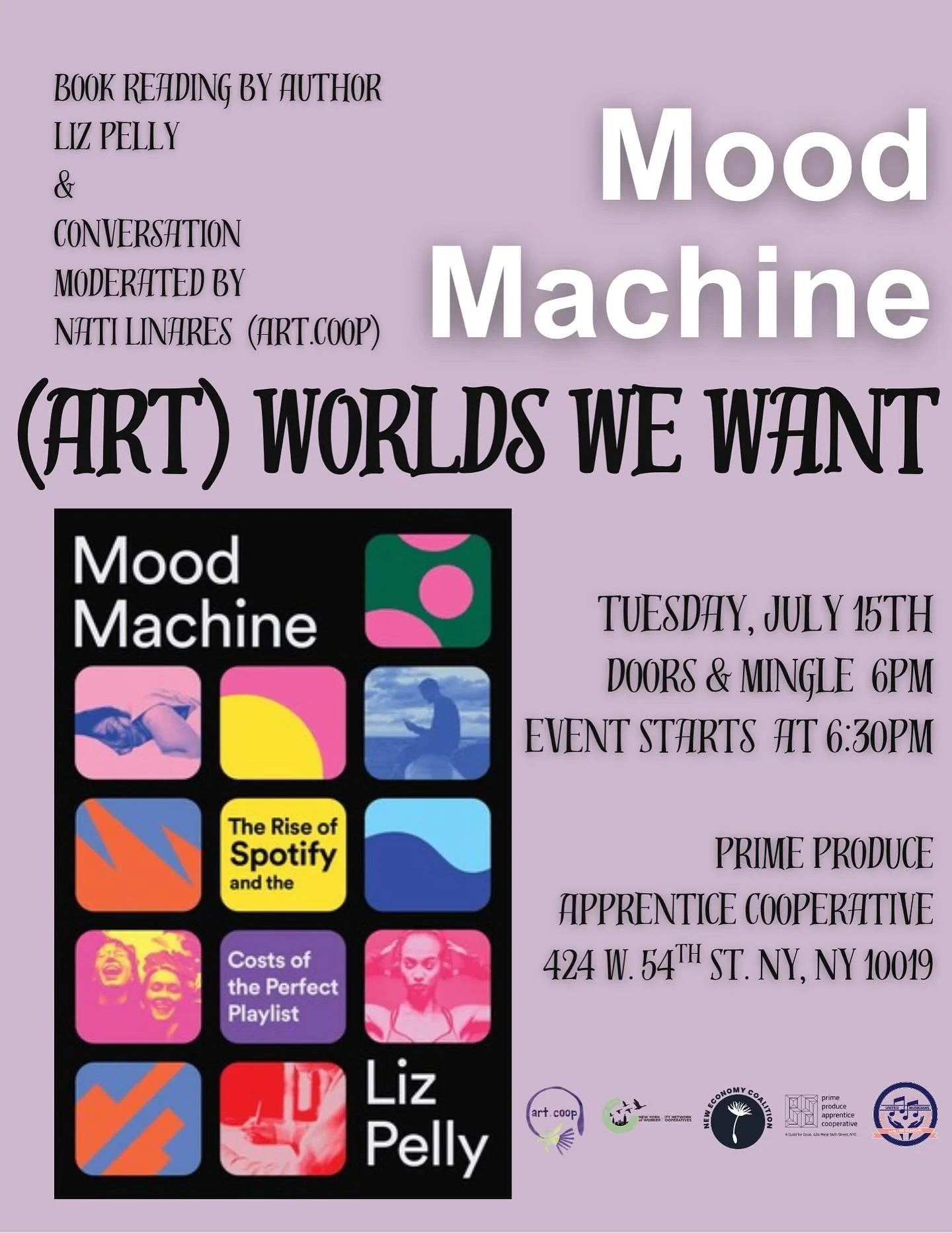 📆 Mark your calendars!

Join us on Tuesday, July 15th at @PrimeProduce in NYC for a community conversation and book reading with journalist @LizPelly about her book &ldquo;Mood Machine,&rdquo; an eye-opening investigation into Spotify&rsquo;s impact