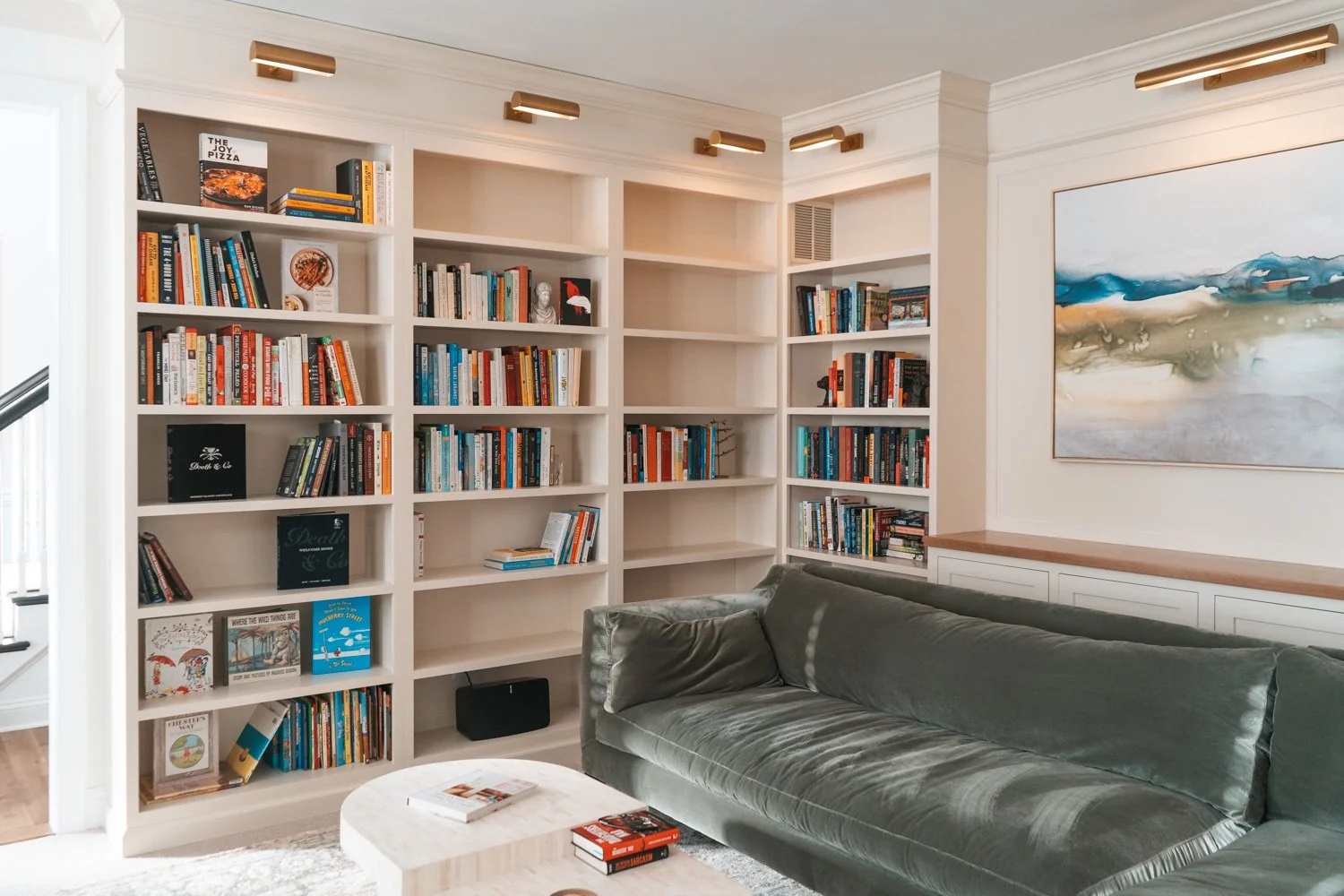 A space for stories &mdash; fully custom, from floor to ceiling.
This home library was built to be a quiet retreat, with wall-to-wall shelving that turns every inch into purpose and personality. Whether it&rsquo;s favorite novels or family mementos, 