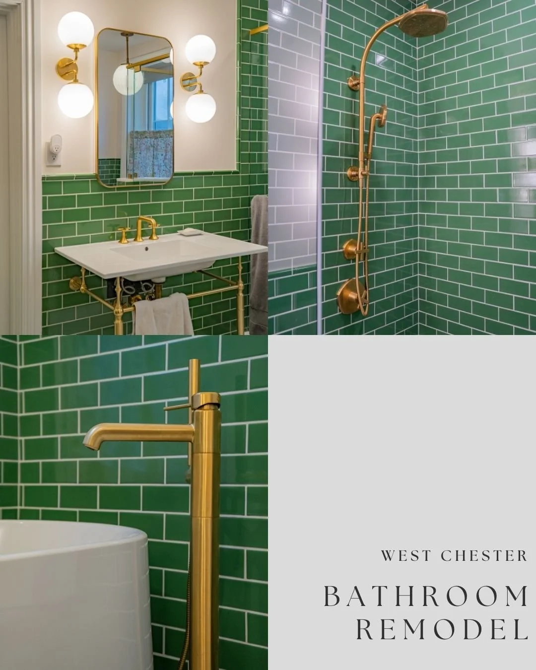 Just wrapped up this bathroom remodel in an old home &mdash; and yes, the quirks and challenges were exactly our kind of fun.
Before-and-afters are coming soon, but for now, here are the details: green tiled shower, custom cabinetry (@wc.woodworks), 