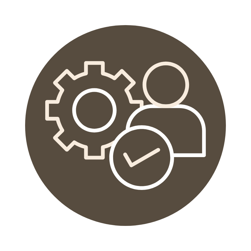 Icon of gears and checkmark representing proven expertise