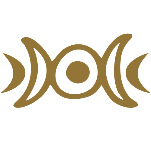 A stylized symmetrical tribal or Celtic design in brown on a black background.
