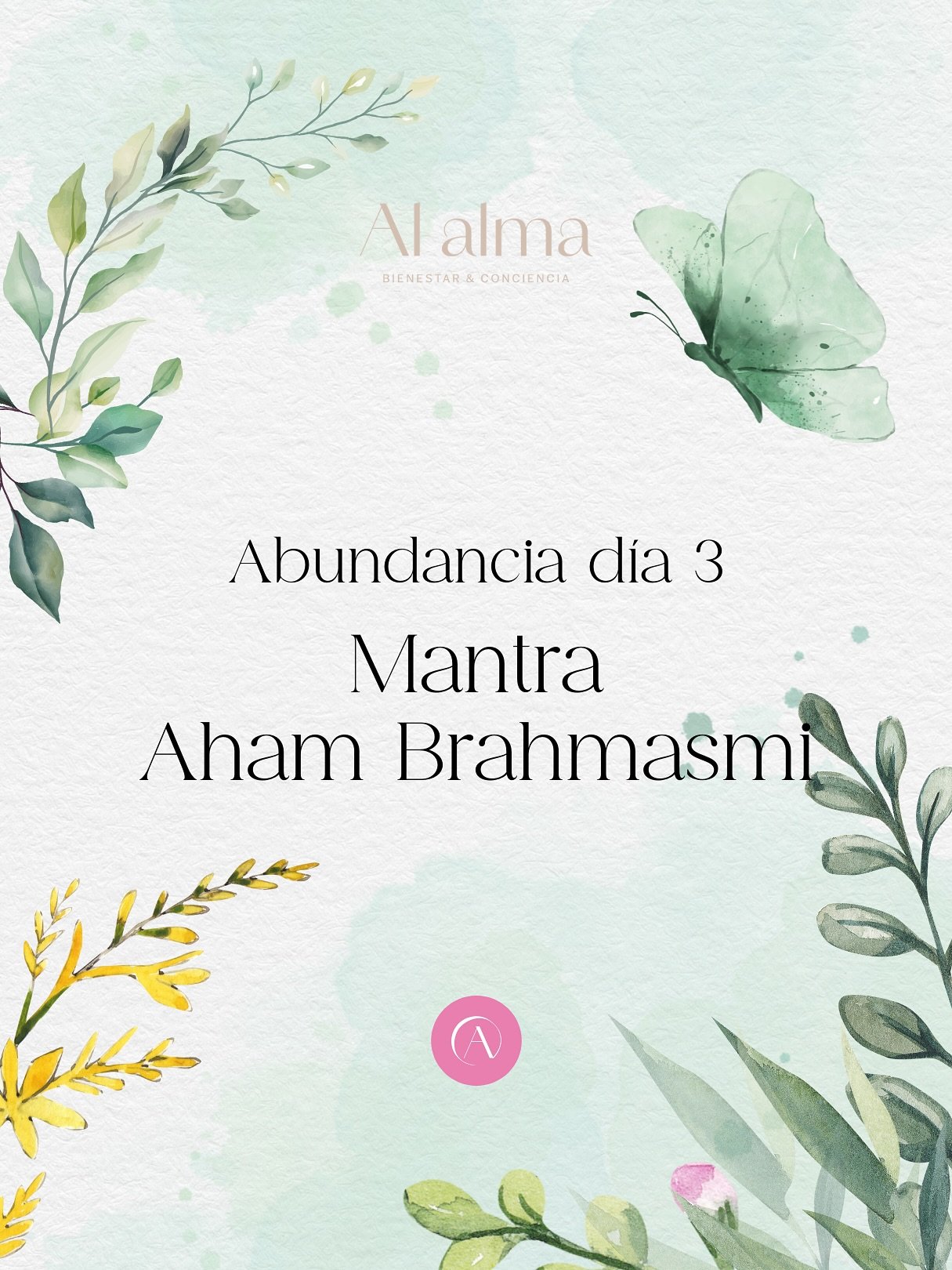 &bull; M A N T R A &bull;

Aham Brahmasmi 

Yo soy lo absoluto. Yo soy divino. 

✨