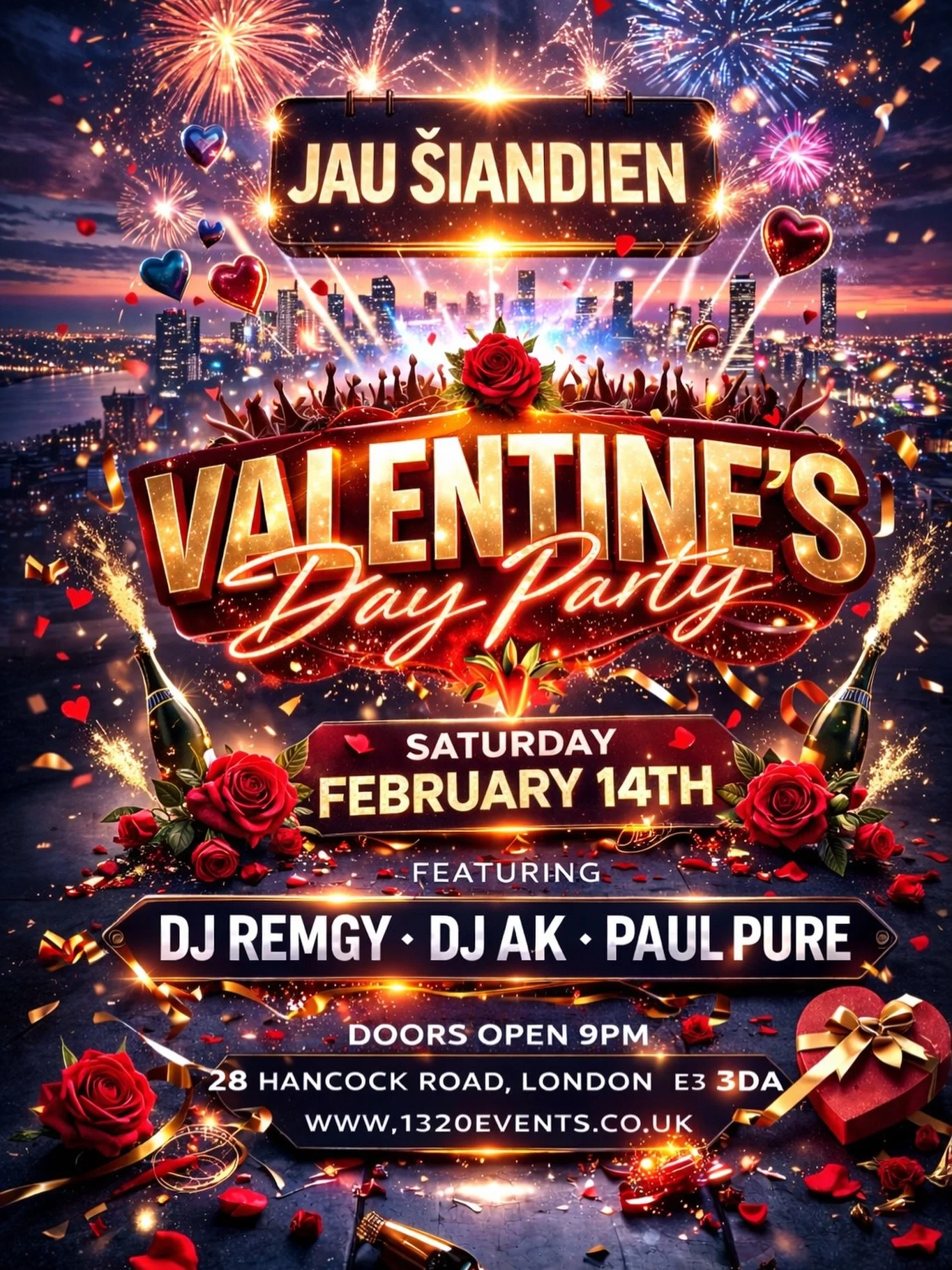 🔥 JAU &Scaron;IANDIEN &ndash; VALENTINO GRAND PARTY

📍 28 Hancock Road, E3 3DA
(buvusi Raduga vieta)

🕘 Nuo 21:00 &ndash; iki ryto

⸻

🎧 DJ REMGY | DJ AK | PAUL PURE

🎁 Loterijos
💃 &Scaron;okiai
🔥 Maksimali energija

⸻

⚠️ Bilietai tirpsta. Ka