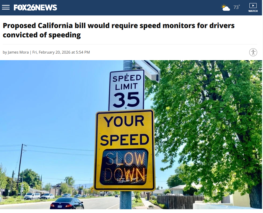 Proposed California bill would require speed monitors for drivers convicted of speeding