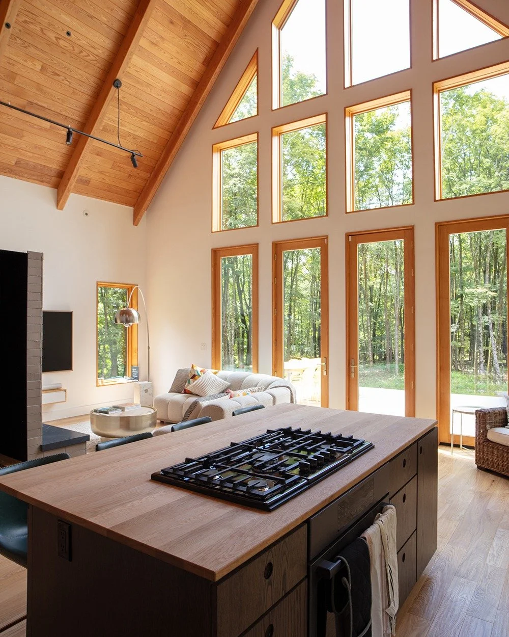 Tall living room among the tall trees, but still grounded. 

Photo credit: @torkilnyc 
GC: @constructiontab 

#catskills #mountainhome #pella #roxburyny #upstatearchitect