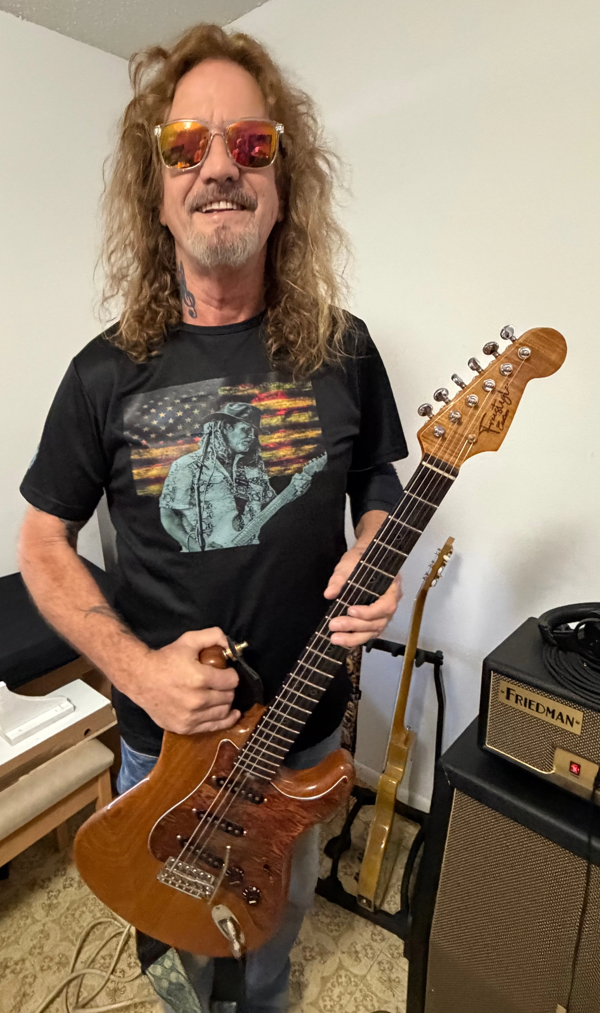 Mens Tee Shirt - WSB with Flag on front  'Wayne Scott Brown' logo on back. Small logo on both sleeves