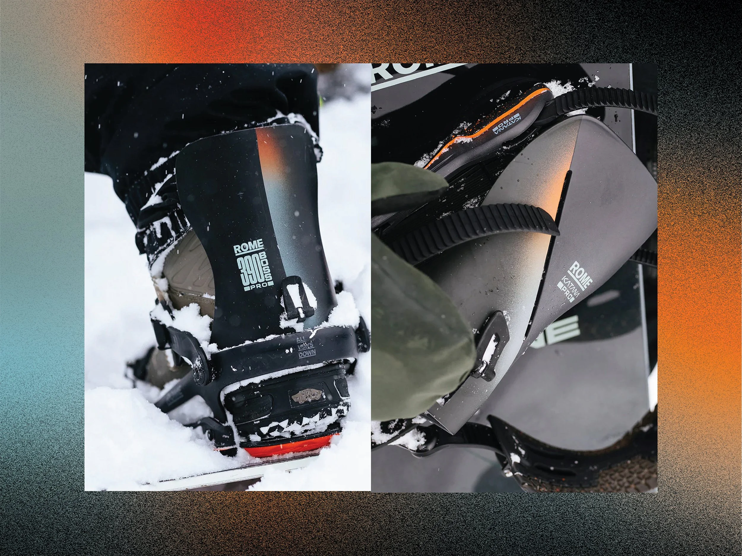 Rome Snowboards PRO series bindings. Katana PRO, 390 Boss PRO