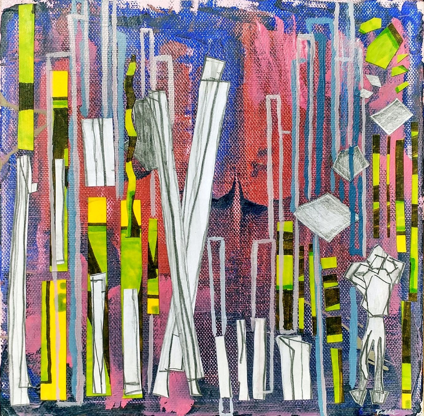 Neon Fragments, 8″ x 8″, Mixed Media, 2016
