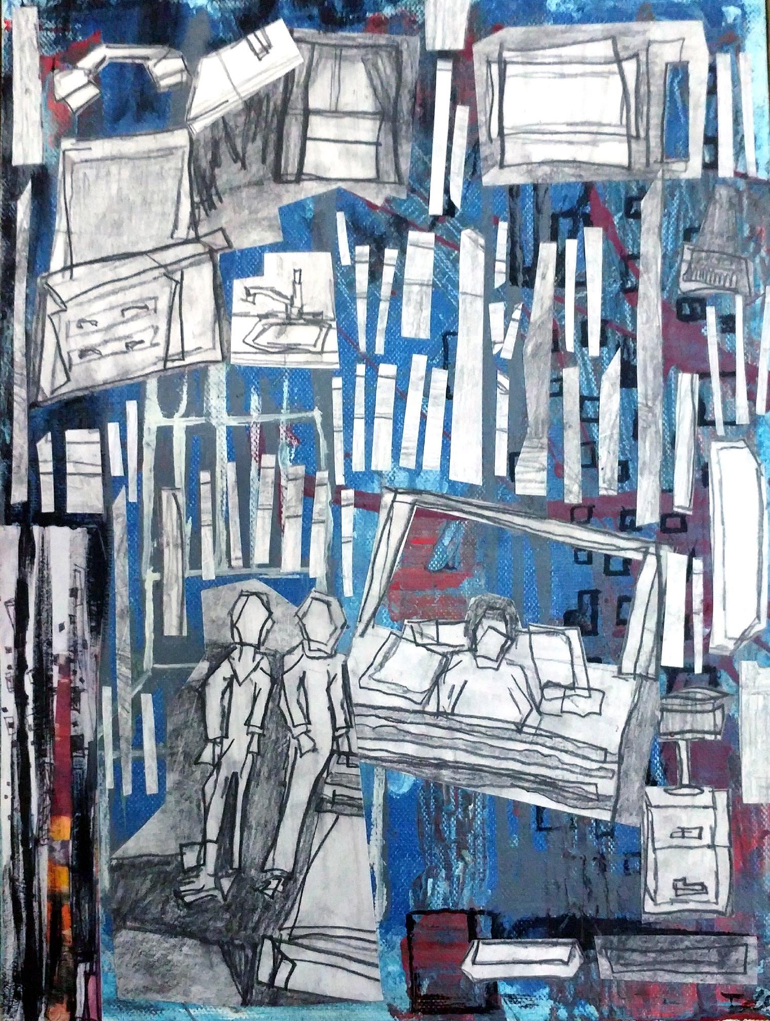 Nona in Bed, 9″ x 12″, Mixed Media, 2016 (Sold)