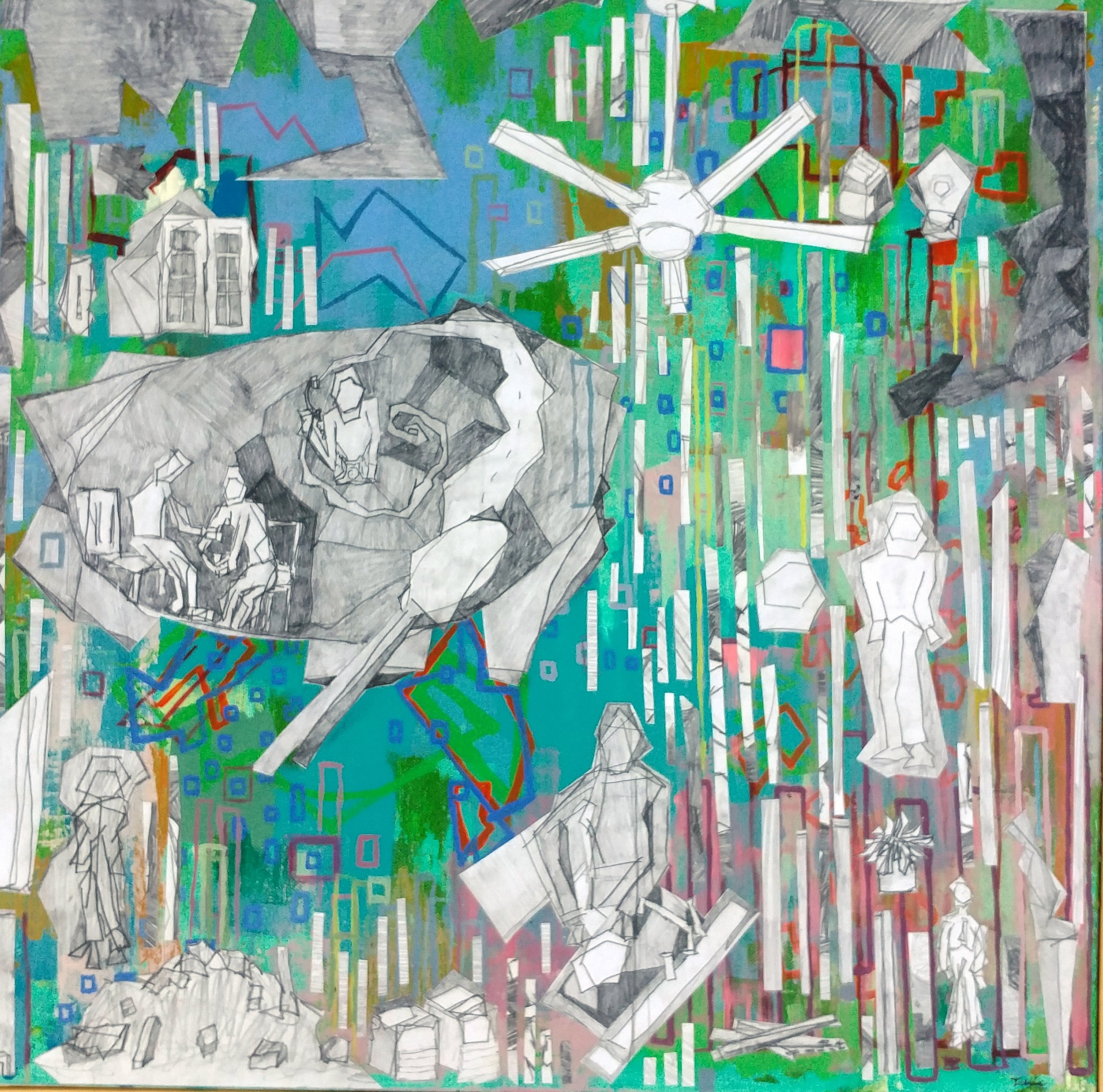Rebuilding, 20″ x 20″, Mixed Media, 2016. (Sold)