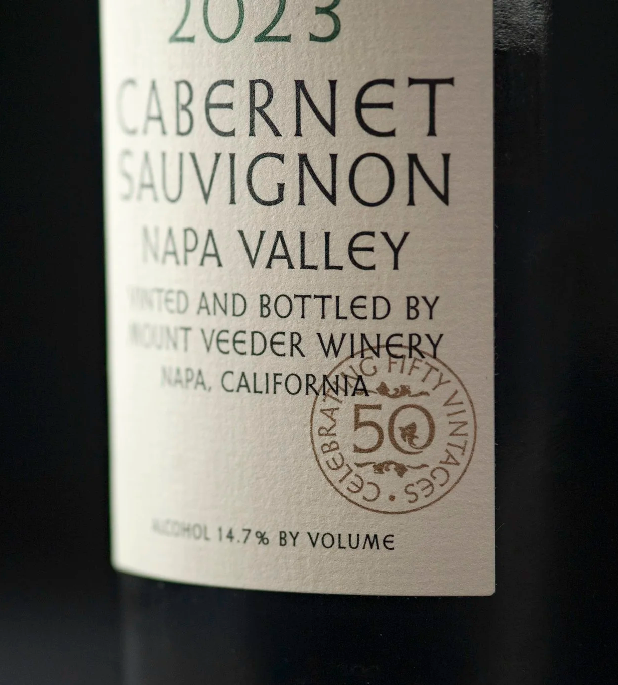Mount Veeder Winery Napa Valley Cabernet Sauvignon anniversary label and seal details