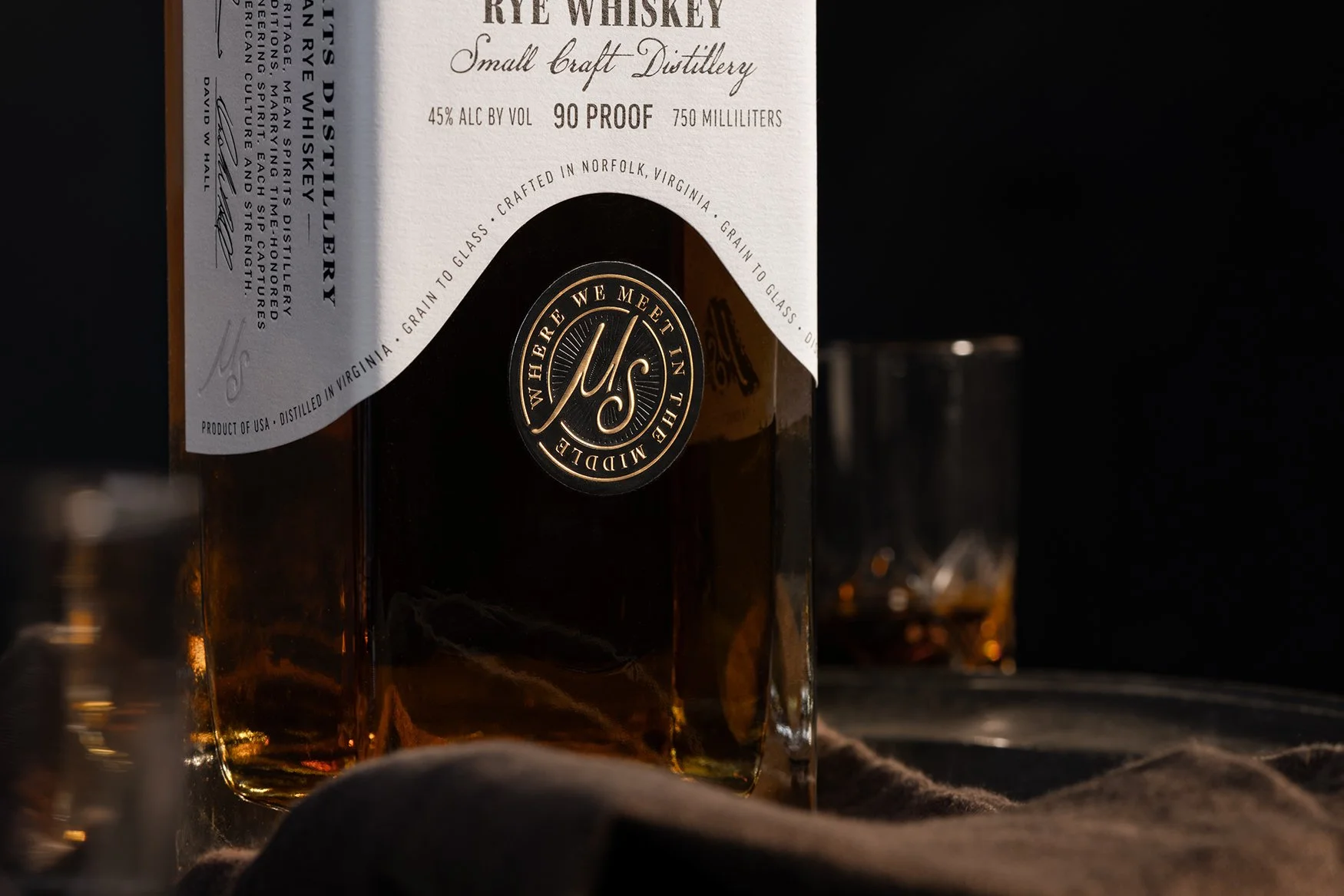 Mean Spirits Distillery Norfolk Virginia Rye Whiskey label and seal details