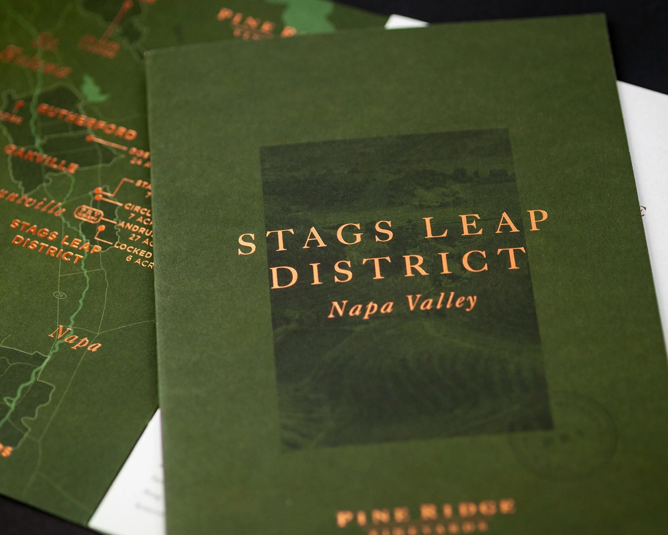 A fresh look for the Pine Ridge Vineyards tasting experience.

Inspired by the winery and its Stags Leap District home, we refreshed the tasting room collateral with new menus, brochures, a custom folio, and an updated AVA map. All designed to bring 