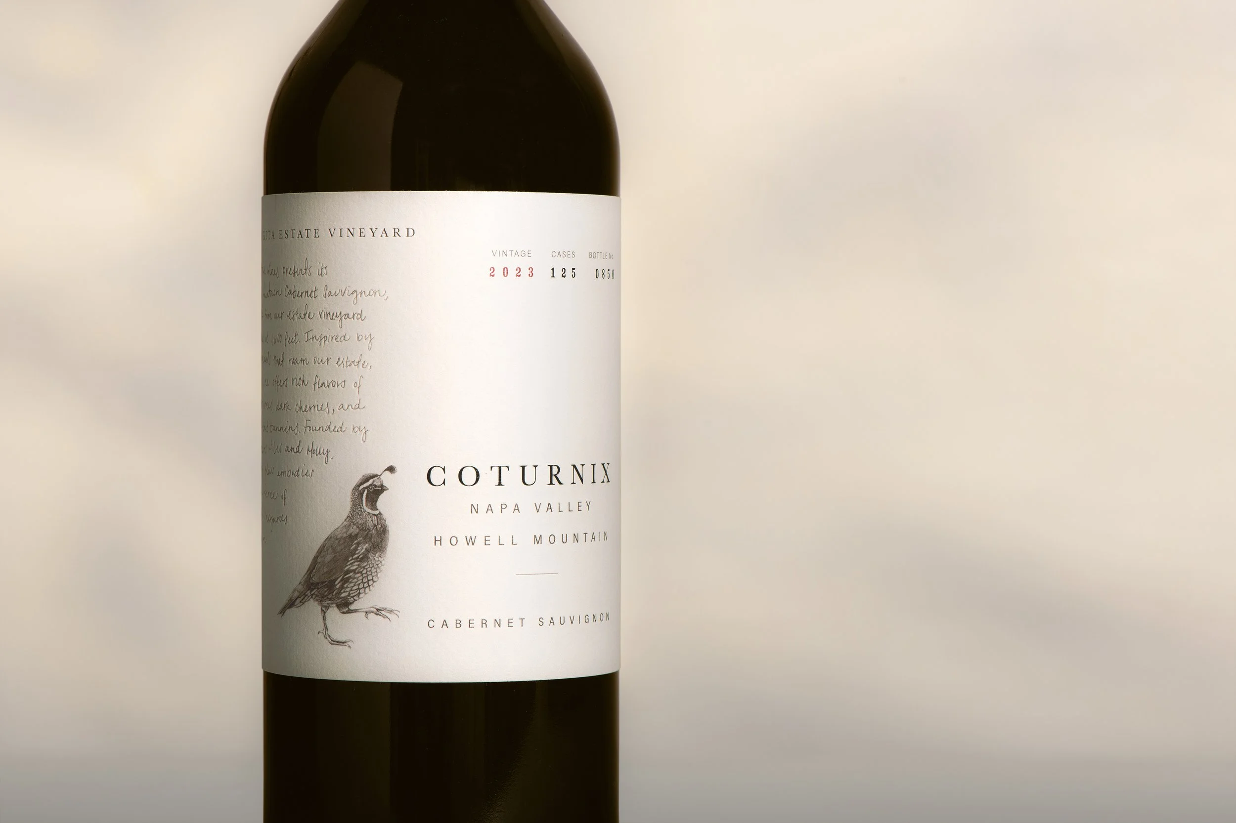 Coturnix Howell Mountain Napa Valley full Cabernet Sauvignon label detail