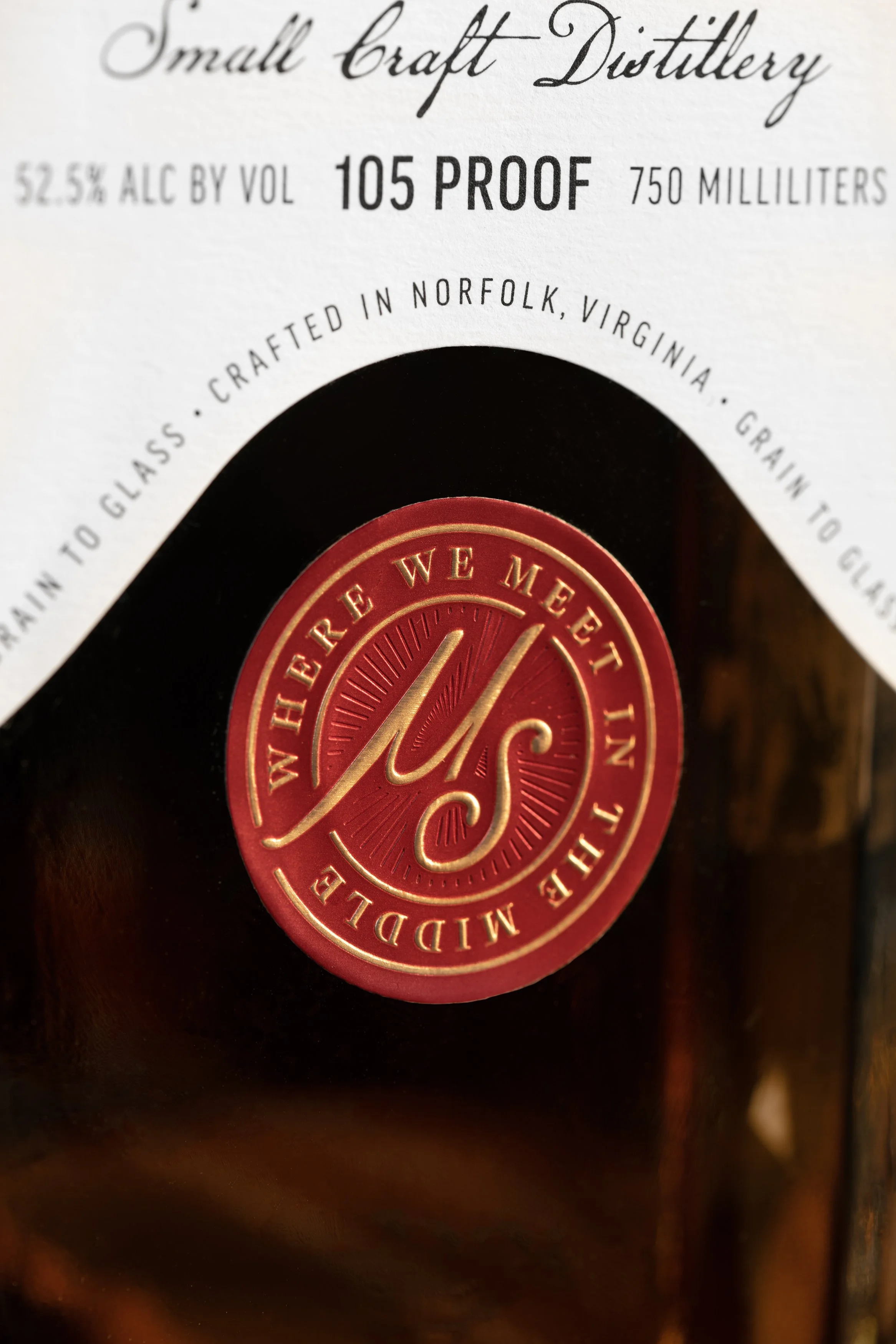 Mean Spirits Distillery Norfolk Virginia Bourbon Whiskey label and sealdetail