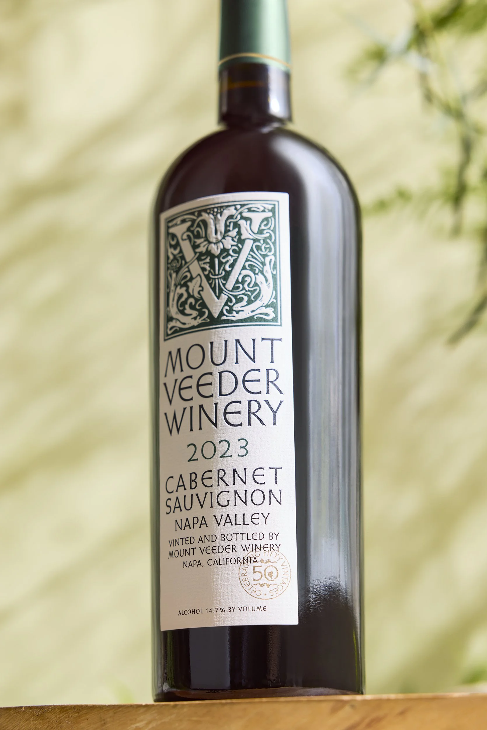 Mount Veeder Winery Napa Valley Cabernet Sauvignon anniversary label with green background
