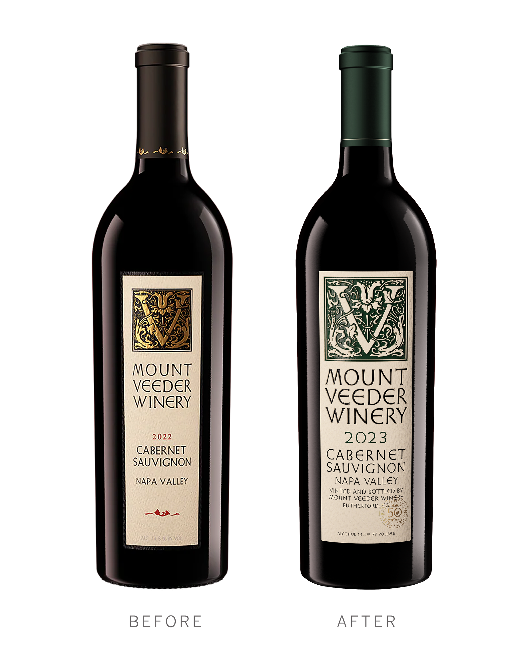 Mount Veeder Winery Napa Valley Cabernet Sauvignon anniversary label before and after redesign