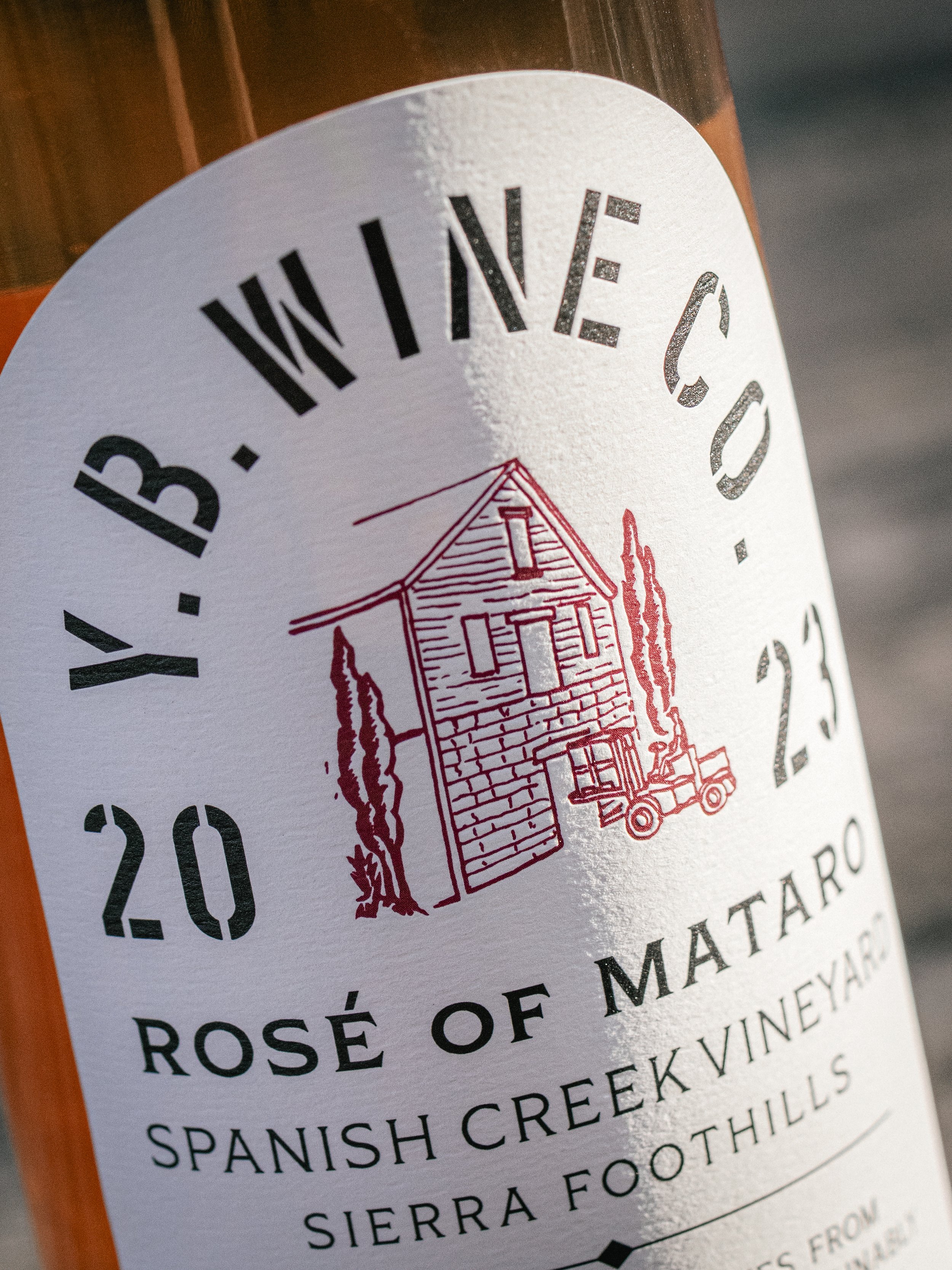YB Wine Co Mount Veeder Napa Valley label detail with barn