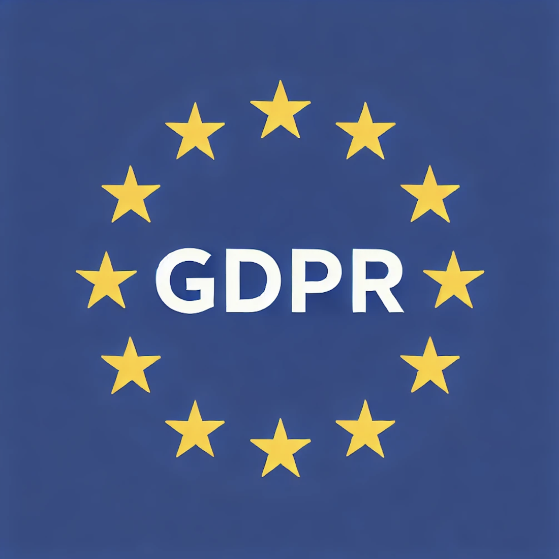 EU-flagga med 12 gula stjärnor på blå bakgrund och texten GDPR i mitten för att kommunicera att Vetz följer GDPR.