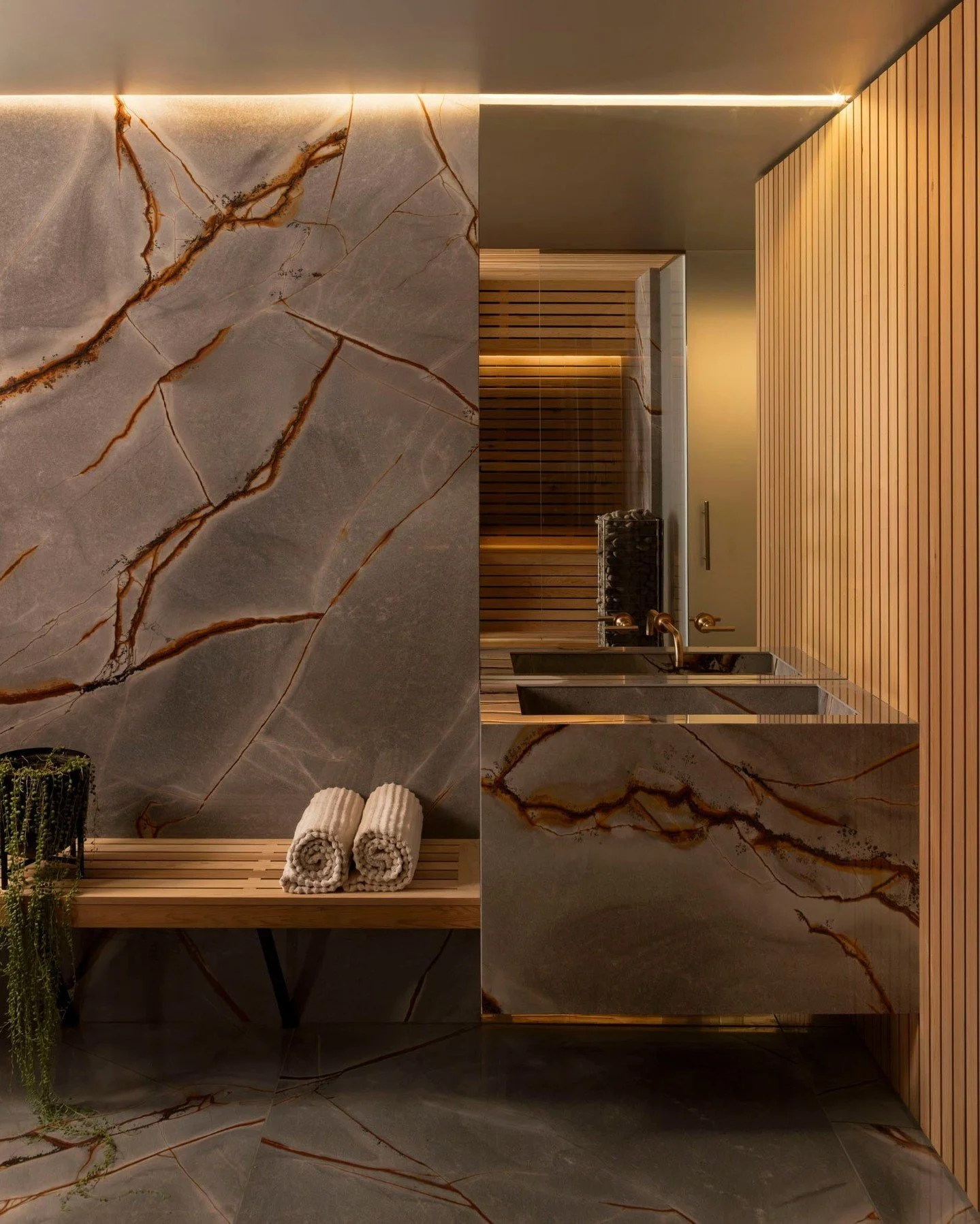 a destination of its own -

tucked into the lower level, this spa was designed with a single intention: to feel like you've left the house entirely. the moment you step in, the lighting does its job &mdash; dim, deliberate, and immediately calming.

