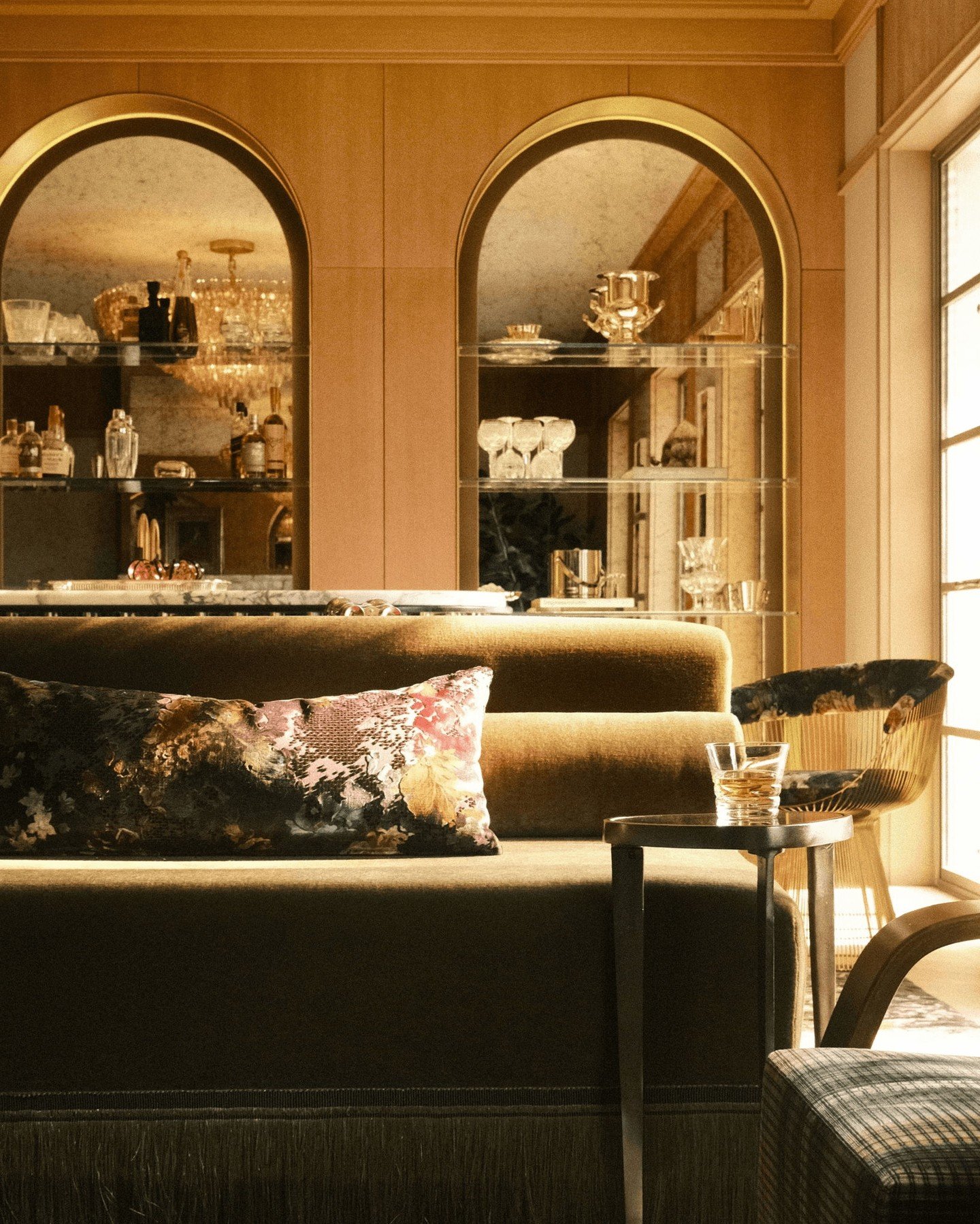 a moment for the sofa -

customized like a perfectly cut suit, this sofa balances structure and softness. the lustrous green mohair gives it depth and sheen, while the back-to-back form feels intentional and architectural - anchored by a mirrored sof